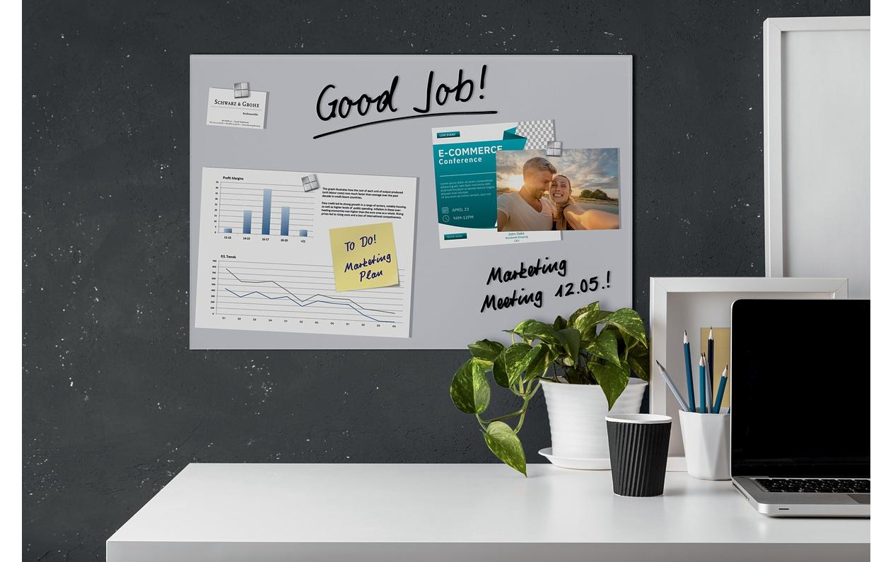 Sigel Whiteboard – 60 × 40 cm, Glas, magnetisch, Wandmontage, inkl. SuperDym-Magnetwürfel, Montagesatz