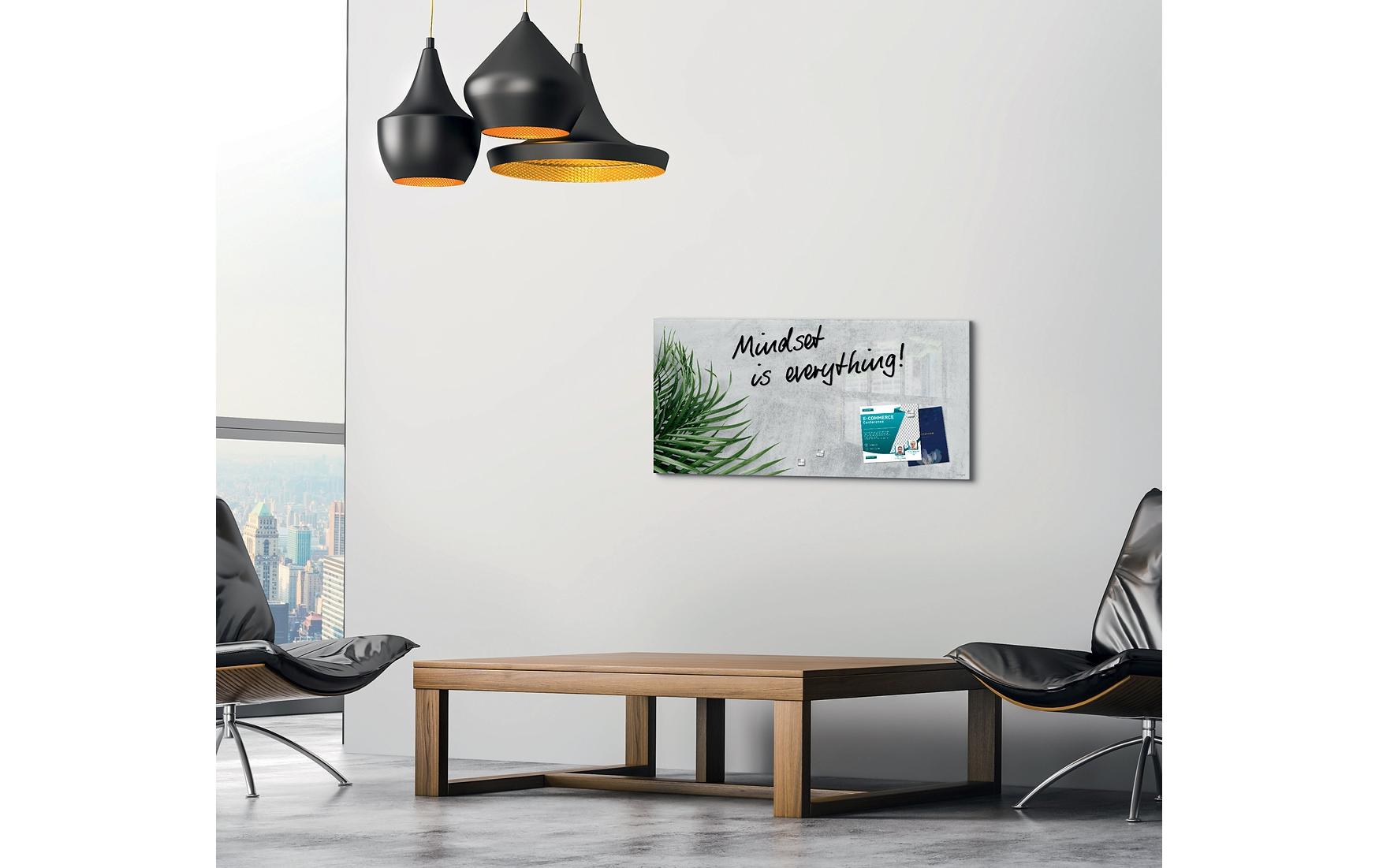 Sigel Whiteboard – 91 × 46 cm, Glas, magnetisch, Wandmontage, inkl. Magnetwürfel, Montagesatz