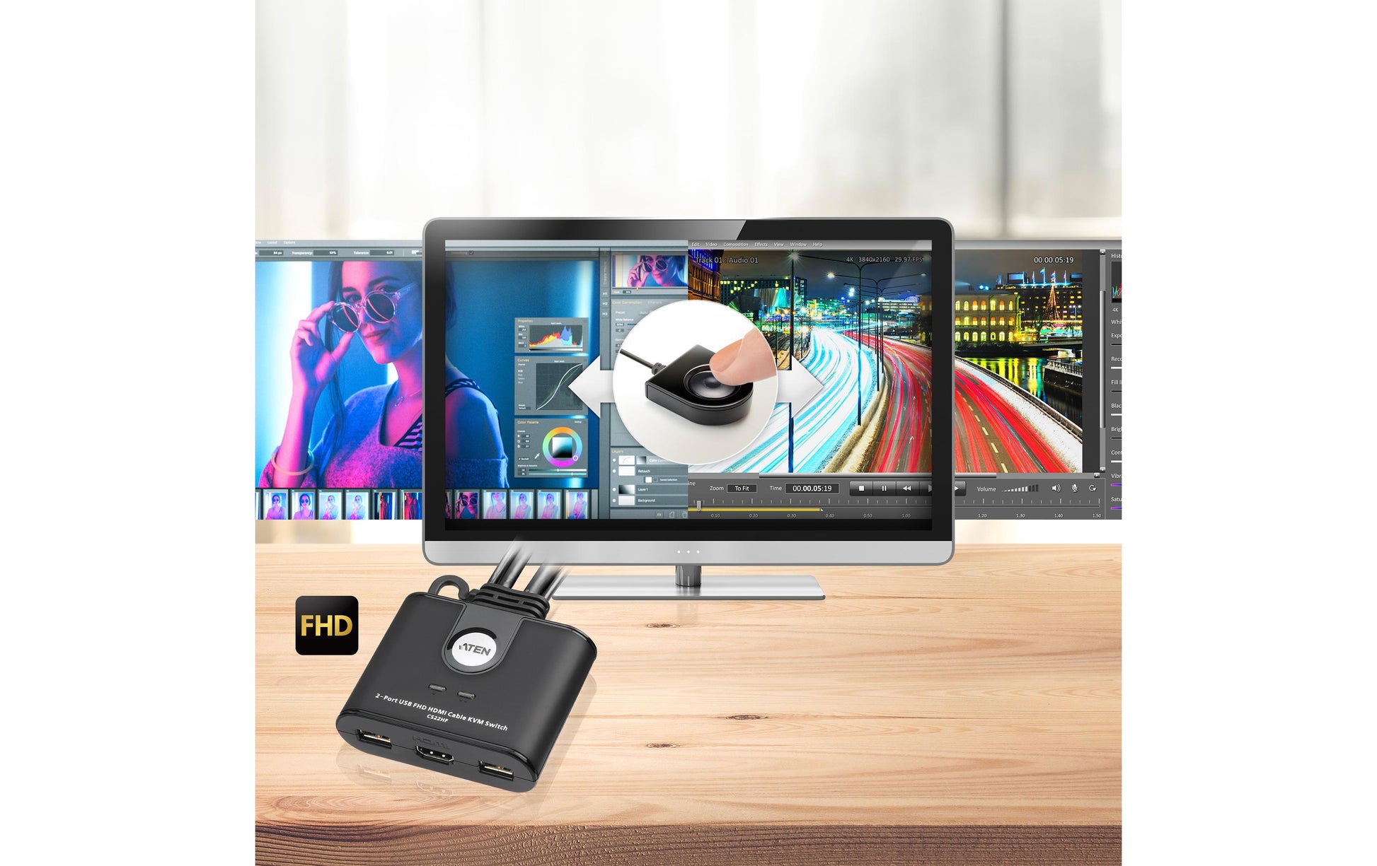 ATEN CS22HF – 2-Port HDMI KVM-Switch – 1920 × 1200/60 Hz