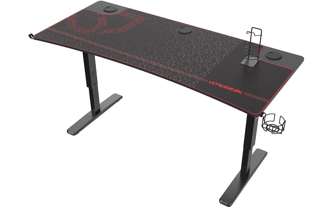 Ultradesk Rollbarer Computertisch, höhenverstellbar, 1'600×700×820 mm, bis 120 kg, Schwarz/Rot