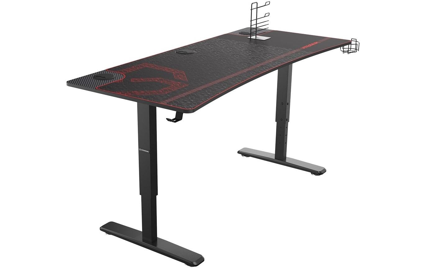 Ultradesk Rollbarer Computertisch, höhenverstellbar, 1'600×700×820 mm, bis 120 kg, Schwarz/Rot