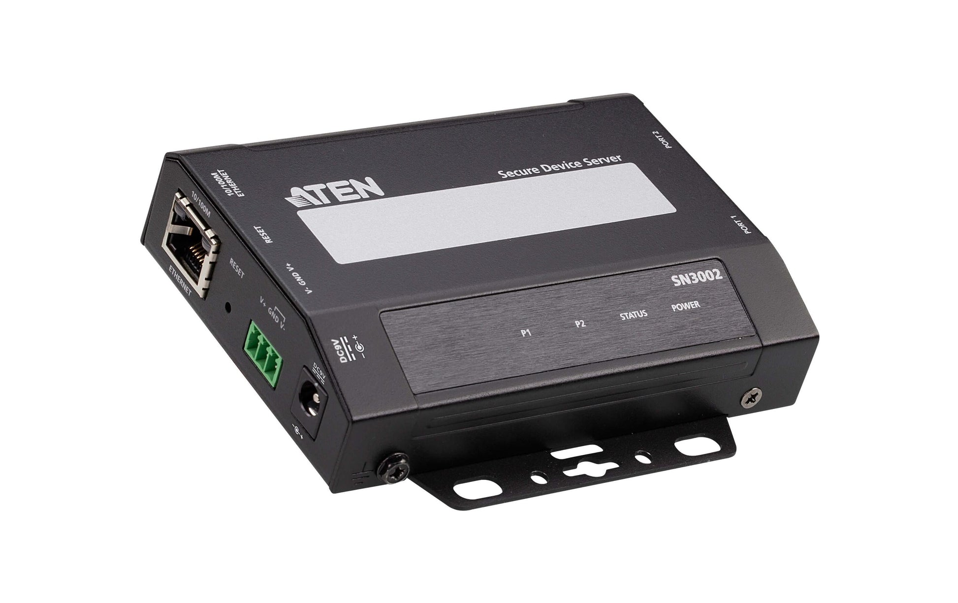 ATEN SN3002 – Ethernet Extender – 2×RS-232, 1×RJ45 10/100 Mbit/s, 9–48 V DC, Metall, Schwarz