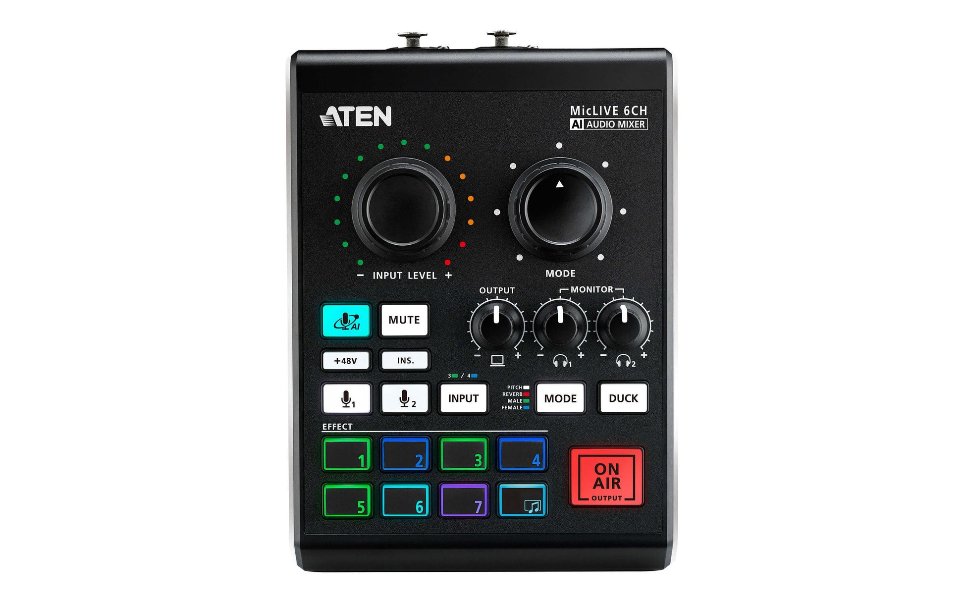 ATEN UC8000 MicLive – 6-Kanal Audio-Mixer, 24 Bit, 96 kHz, USB Typ-C, XLR, 3,5 mm Kopfhörer