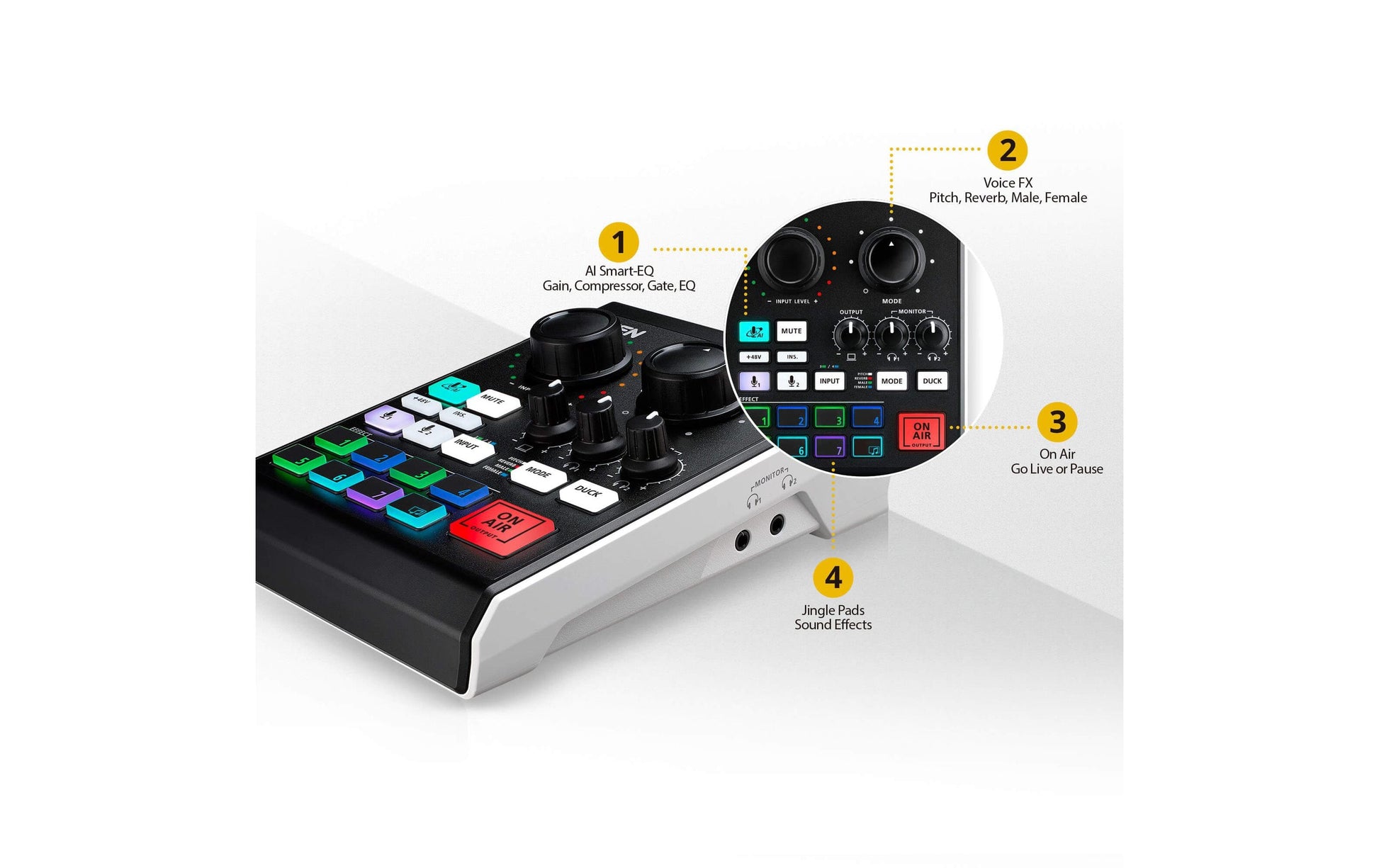 ATEN UC8000 MicLive – 6-Kanal Audio-Mixer, 24 Bit, 96 kHz, USB Typ-C, XLR, 3,5 mm Kopfhörer