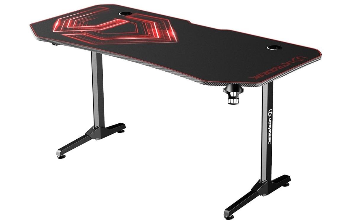 Ultradesk Rollbarer Computertisch, 1'750×750×760 mm, RGB-LED, USB-Hub mit 4 Anschlüssen, Schwarz/Rot