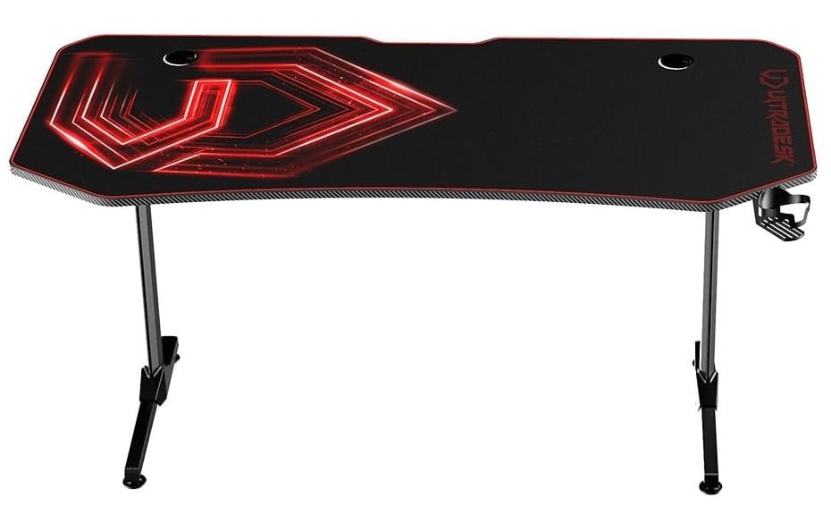 Ultradesk Rollbarer Computertisch, 1'750×750×760 mm, RGB-LED, USB-Hub mit 4 Anschlüssen, Schwarz/Rot