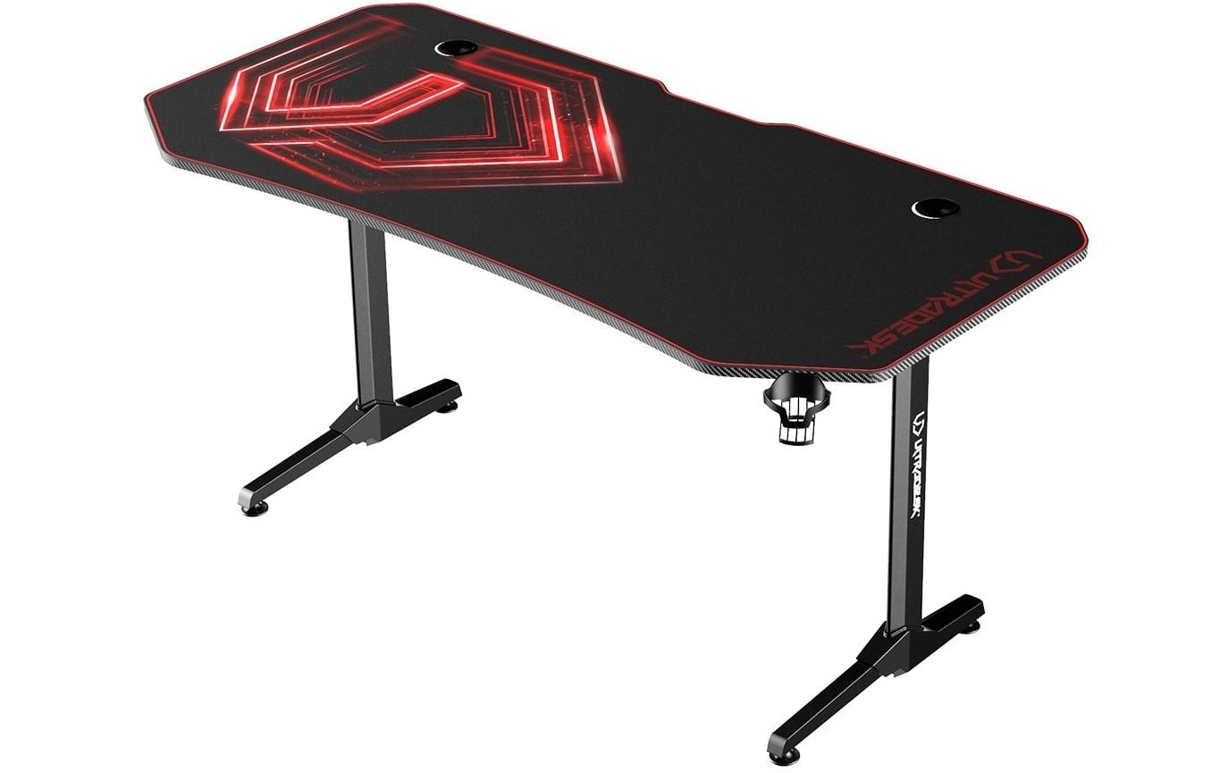 Ultradesk Rollbarer Computertisch, 1'750×750×760 mm, RGB-LED, USB-Hub mit 4 Anschlüssen, Schwarz/Rot