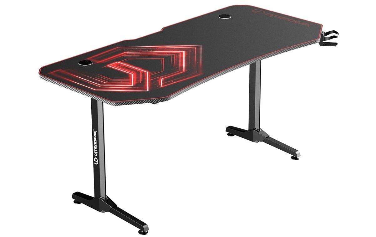 Ultradesk Rollbarer Computertisch, 1'750×750×760 mm, RGB-LED, USB-Hub mit 4 Anschlüssen, Schwarz/Rot