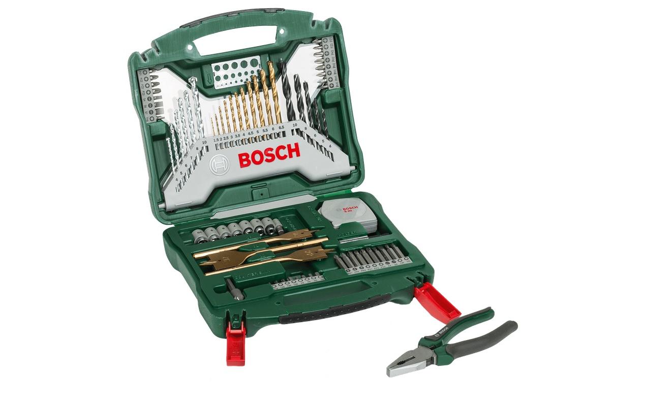 Bosch X-Line Bohr- & Bit-Set 70-tlg. – HSS-TiN – für Mauerwerk & Beton, Metall, Holz – mit Tragetasche