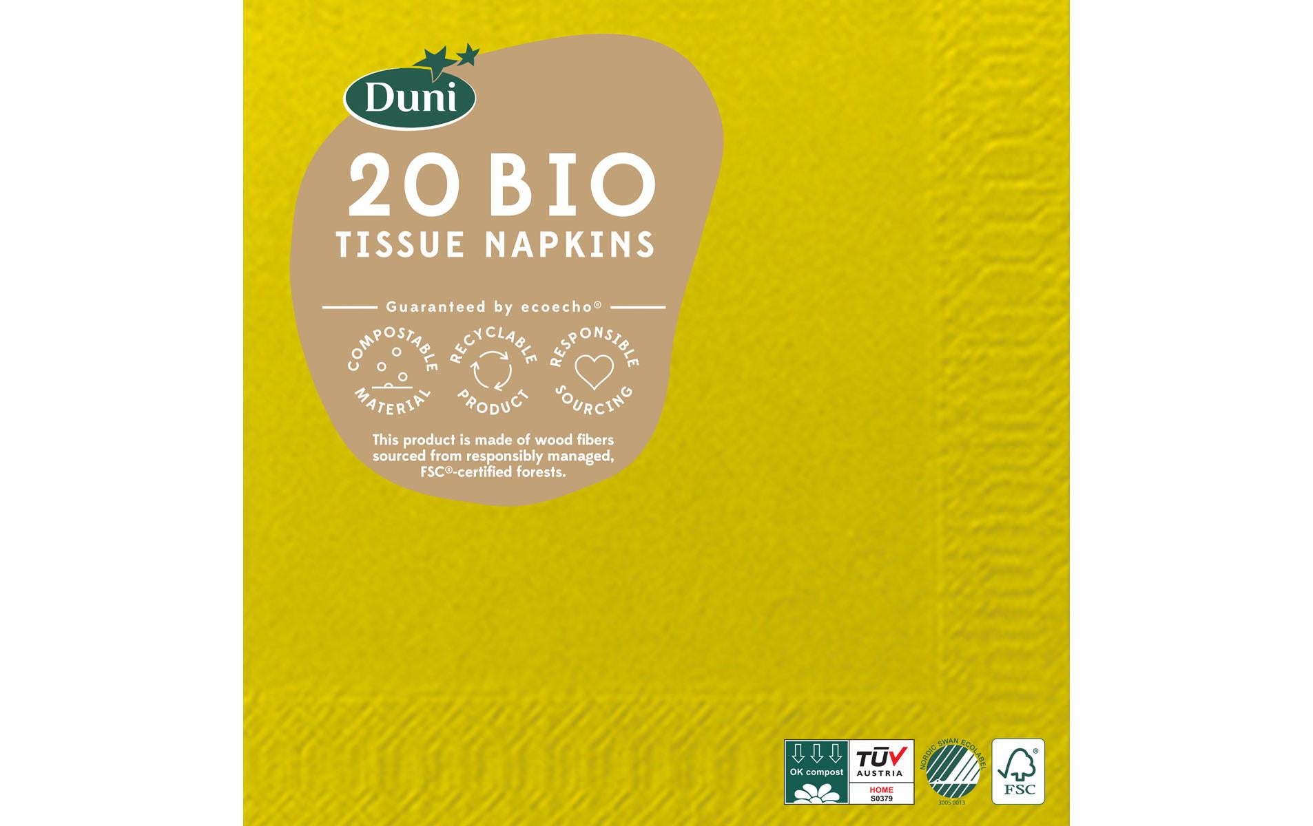 Duni Servietten Kiwi – 24 × 24 cm – 3-lagig, Tissue – 20 Stk., FSC