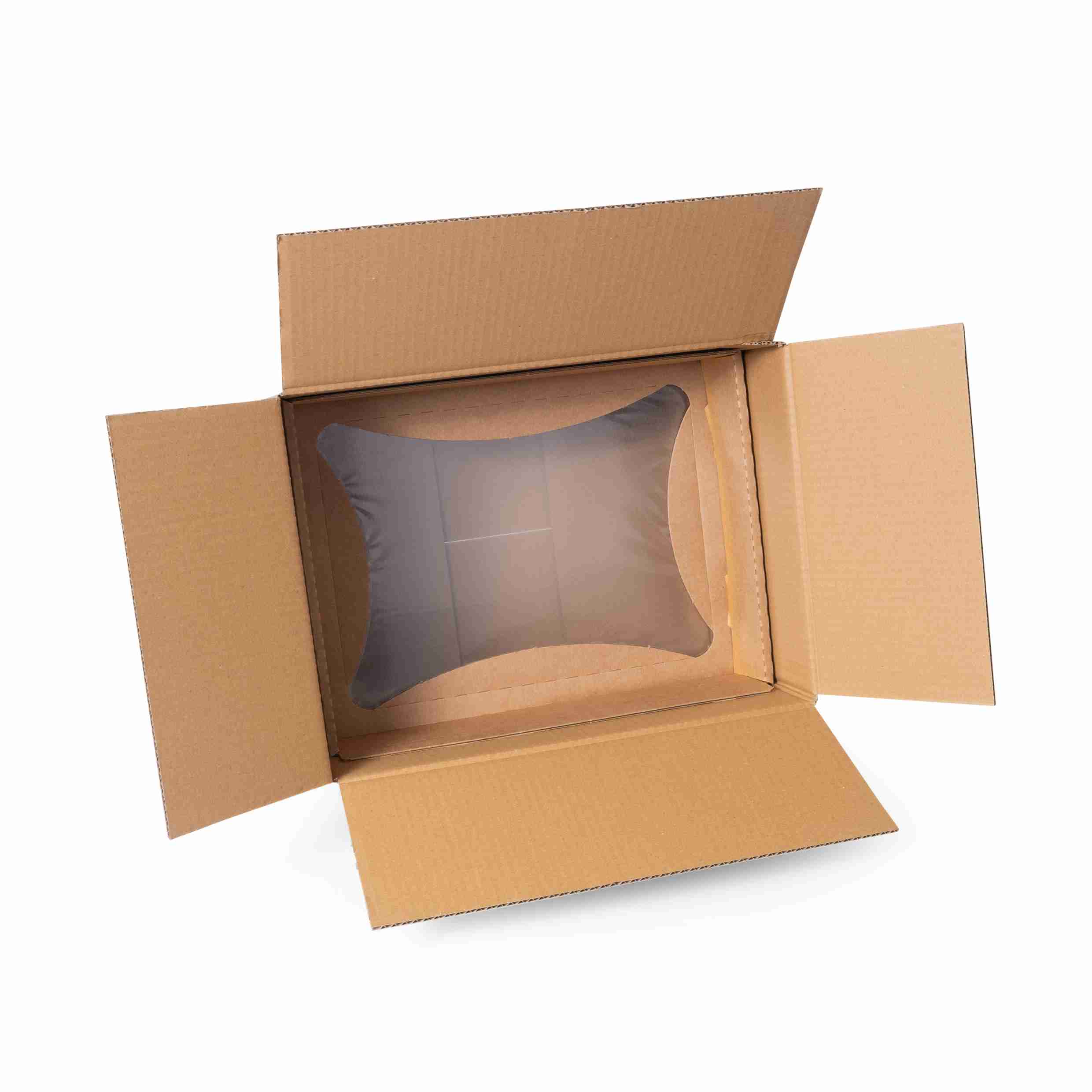 Model Membranverpackung – 394 × 294 × 230 mm, braun, Wellkarton, Membranpolster, selbstklebend – 1 Palette (1'000 Stk.)