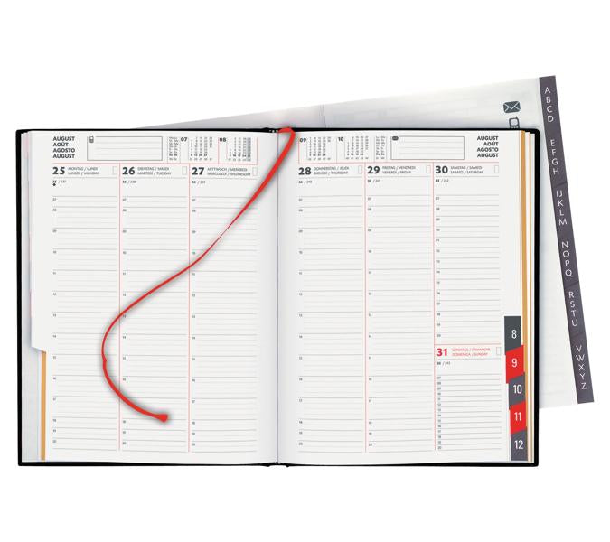 Biella Orario Agenda – 1 Woche/2 Seiten, gebunden, 17,5 × 23,5 cm, Jan–Dez, 2026, mehrsprachig, schwarz, FSC