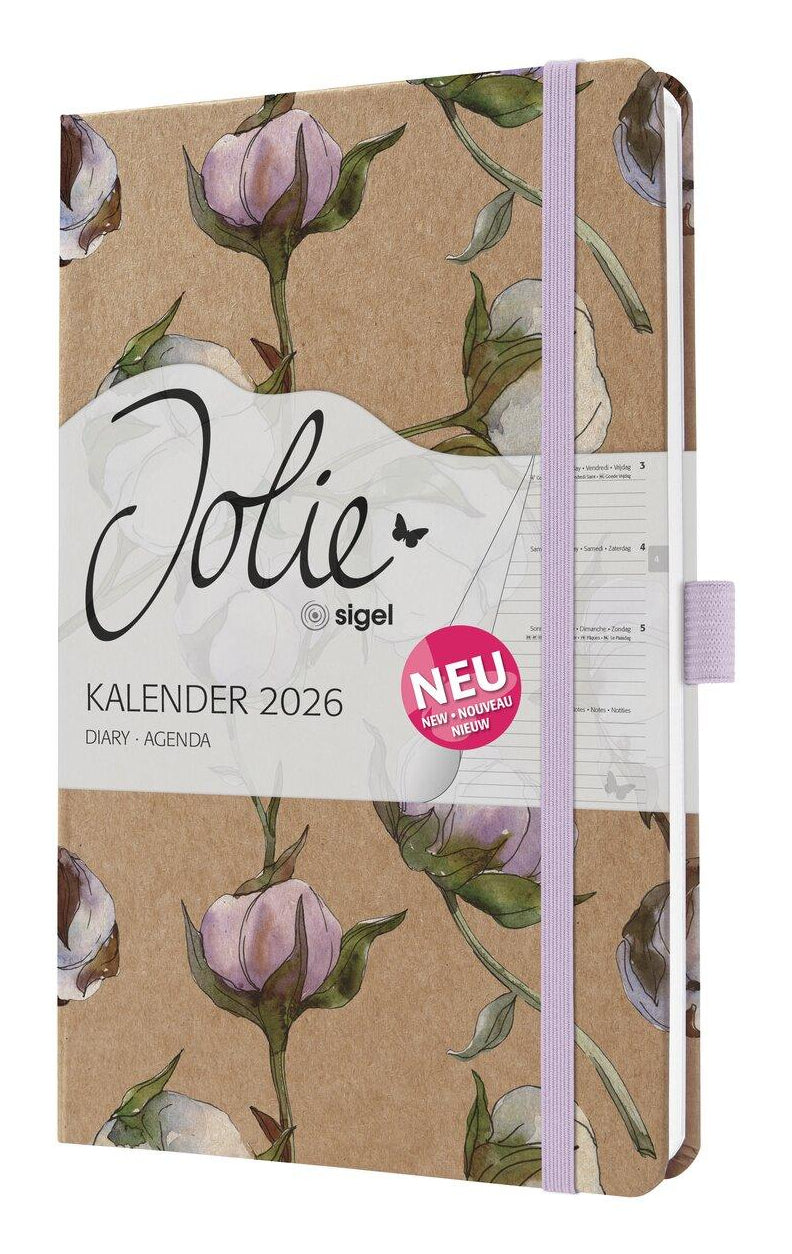 Sigel JOLIE Pure Agenda – 1 Woche/2 Seiten, gebunden, A5, Jan–Dez, 2026, Cotton Fields, FSC