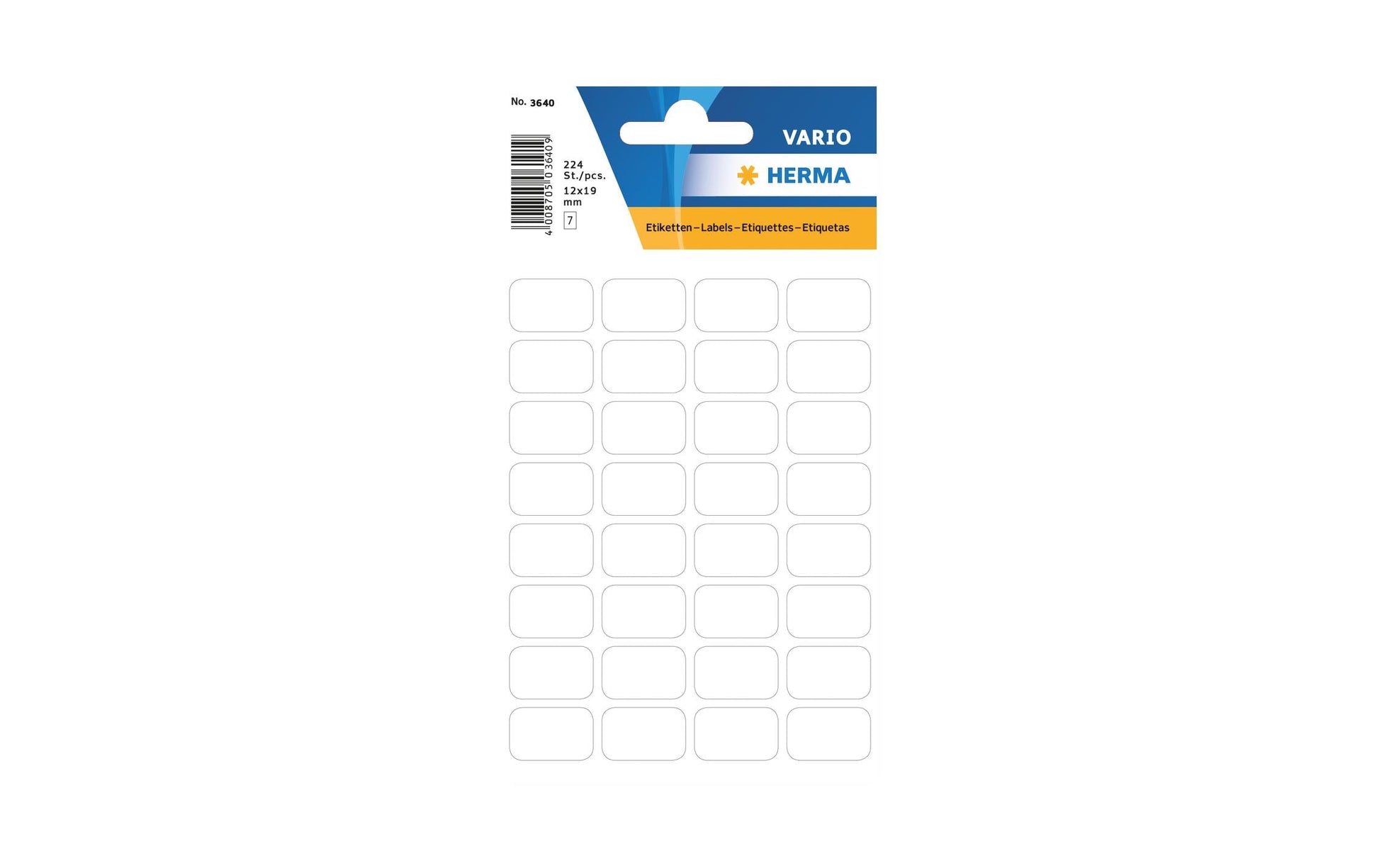 HERMA Vario Schuletiketten – 12 × 18 mm, Abgerundete Ecken, 224 Stk, 7 Bogen, Papier, Permanent Haftend