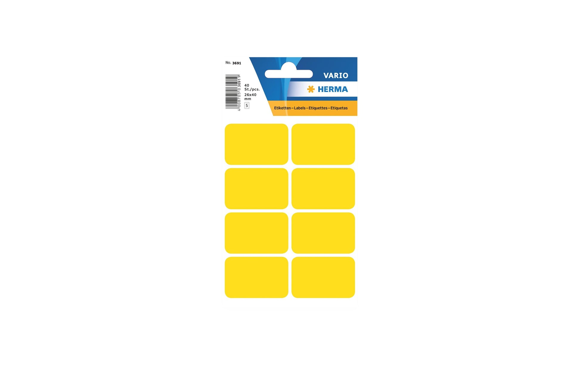HERMA Schuletiketten – 26 × 40 mm, Abgerundete Ecken, 40 Stk, 5 Bogen, Papier, Permanent Haftend