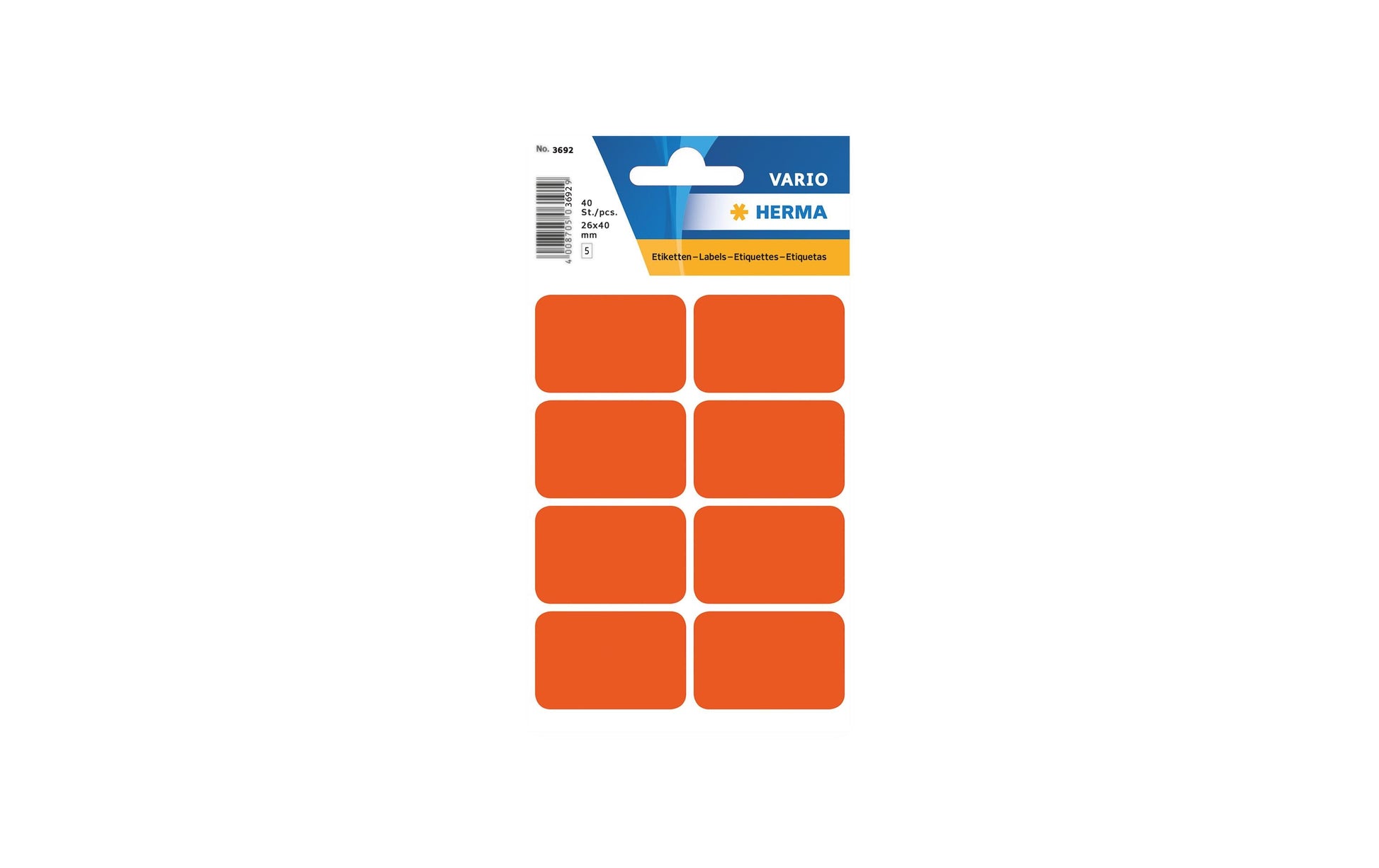 HERMA Schuletiketten – 26 × 40 mm, Abgerundete Ecken, 40 Stk, 5 Bogen, Papier, Permanent Haftend