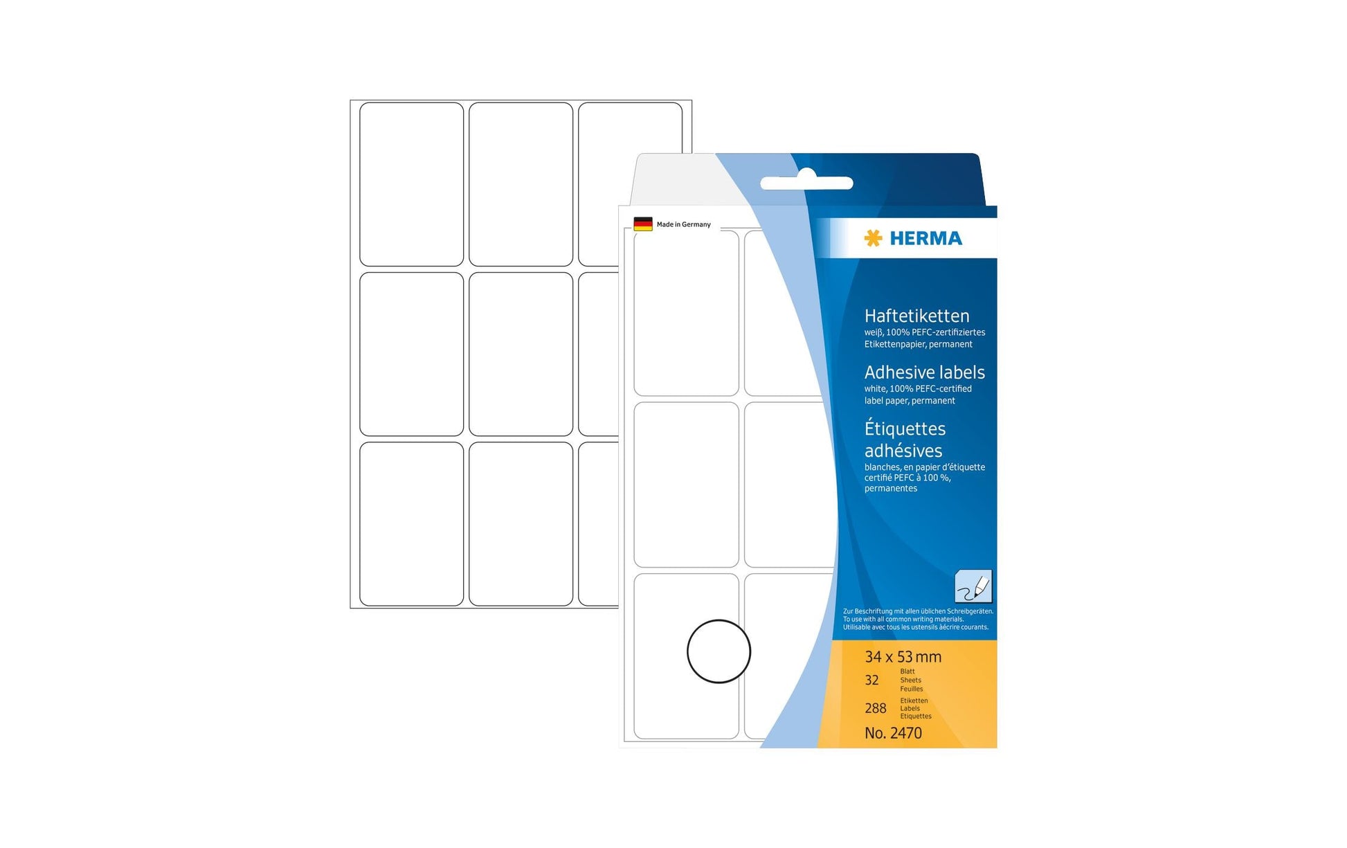 HERMA Schuletiketten – 34×53 mm, Abgerundete Ecken, 288 Stk, 32 Bogen, Papier, Stark Haftend