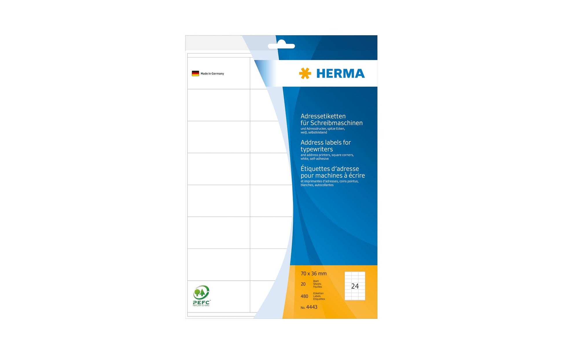HERMA Adressetiketten, korrigierbar – für Schreibmaschinen bis 4 Durchschläge – 480er-Pack
