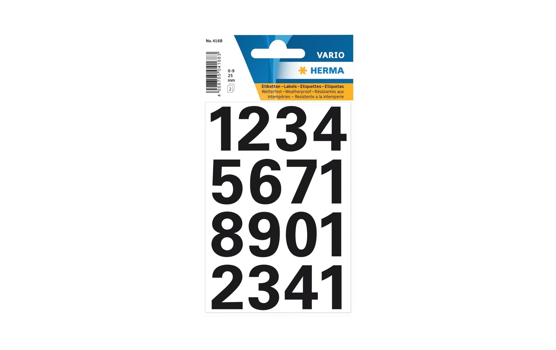 HERMA Zahlenaufkleber – 84 × 120 mm Bogen, 25 mm Höhe, Schwarz, Folie – 32 Stk