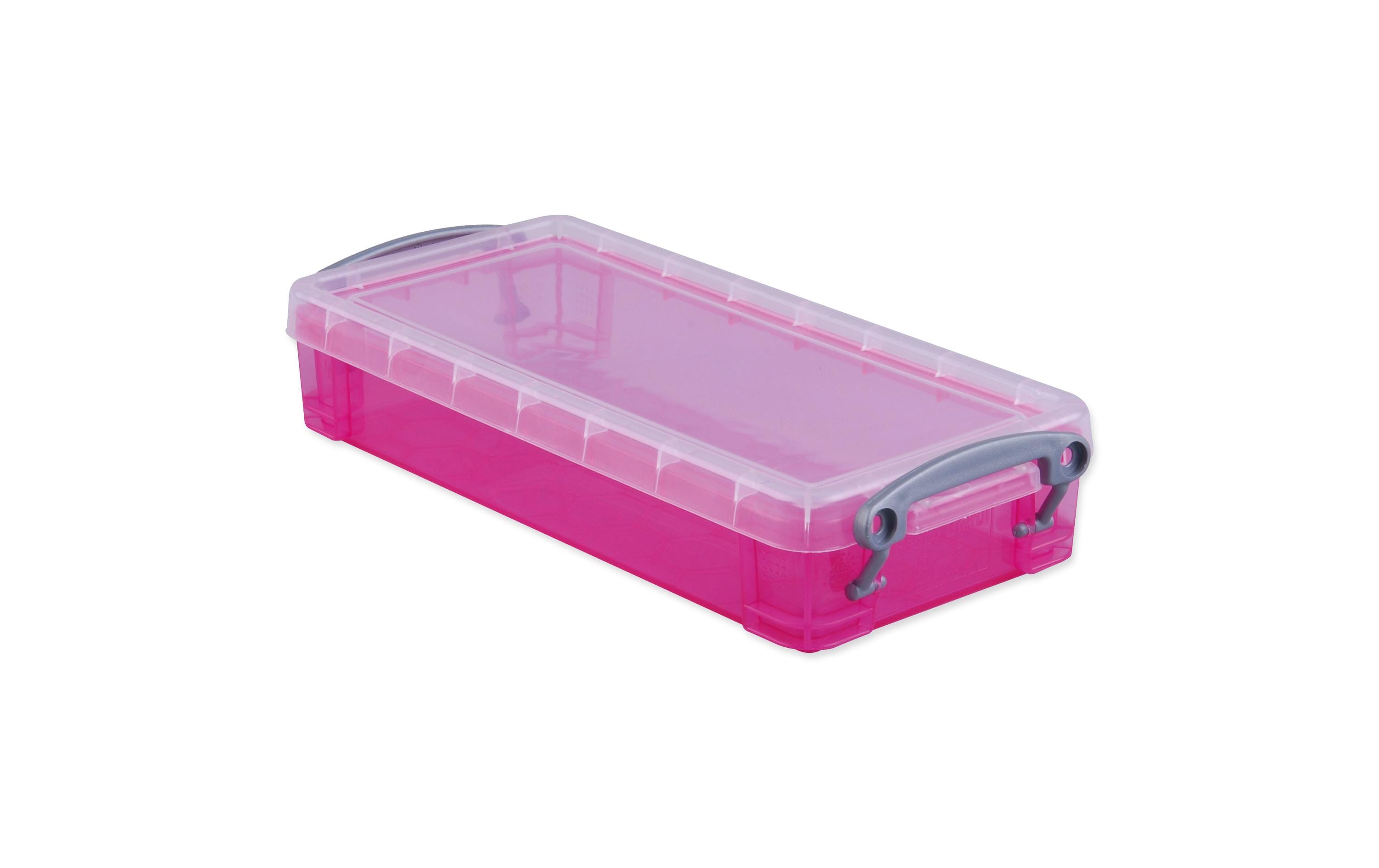 Really Useful Boxes Really Useful Box Aufbewahrungsbox 0,55 l – mit Deckel – Kunststoff – transparent pink – 100 × 40 × 220 mm