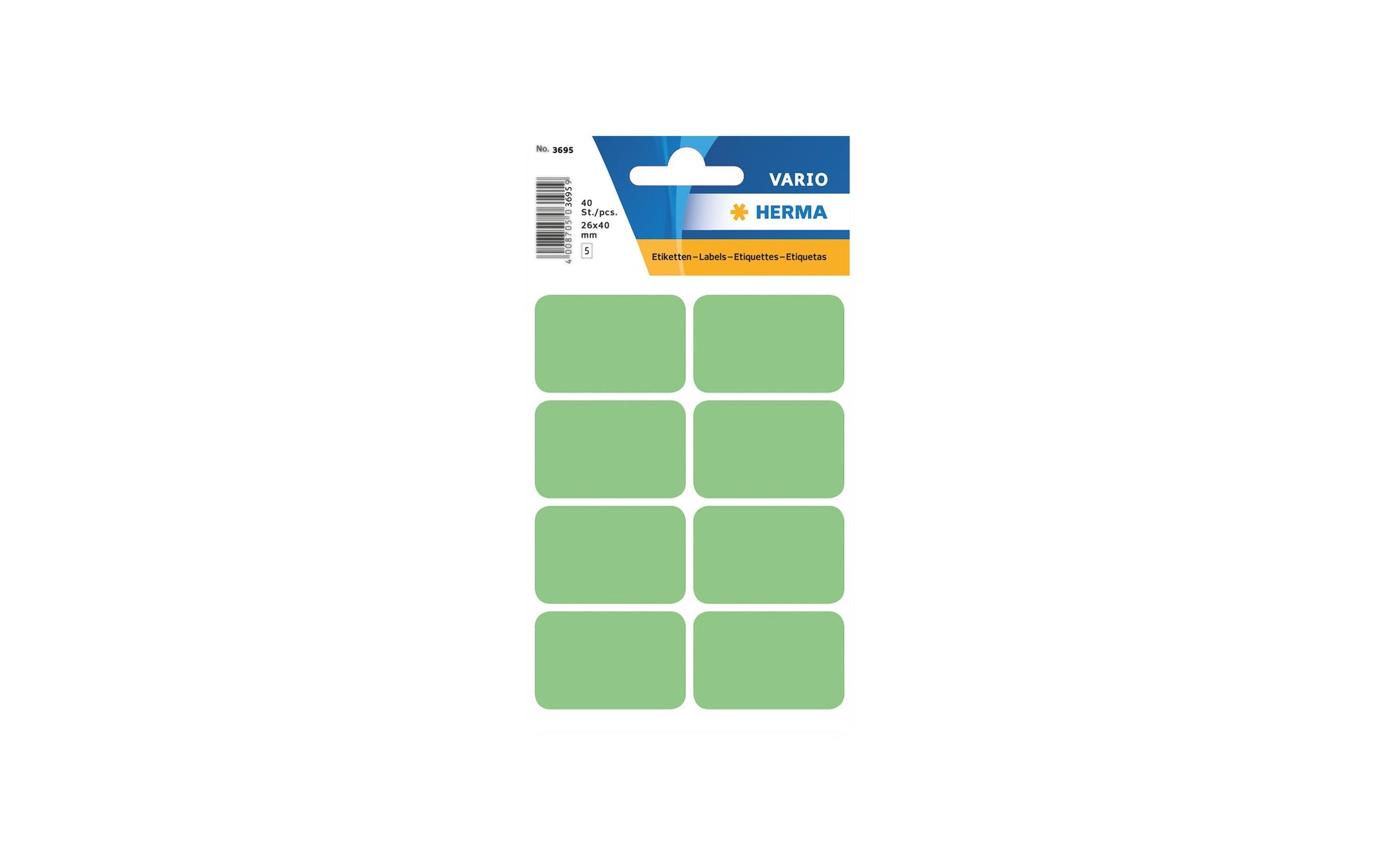 HERMA Vario Schuletiketten – 26×40 mm, Abgerundete Ecken, 40 Stk, 5 Bogen, Papier, Permanent Haftend