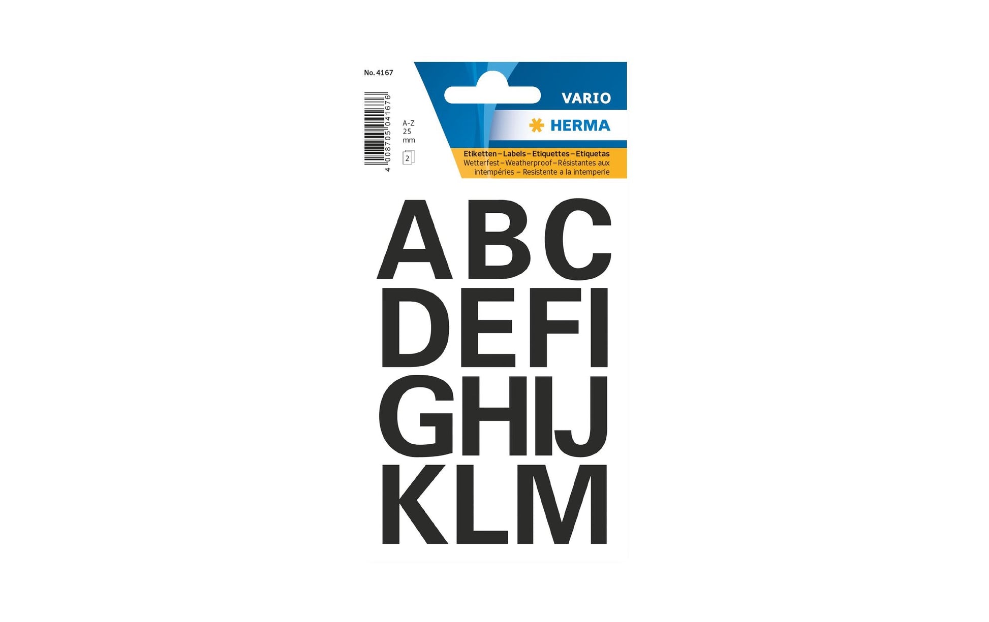 HERMA Beschriftungsbogen – 84 × 120 mm, schwarz, Folie, Buchstaben A–Z – 2 Stk