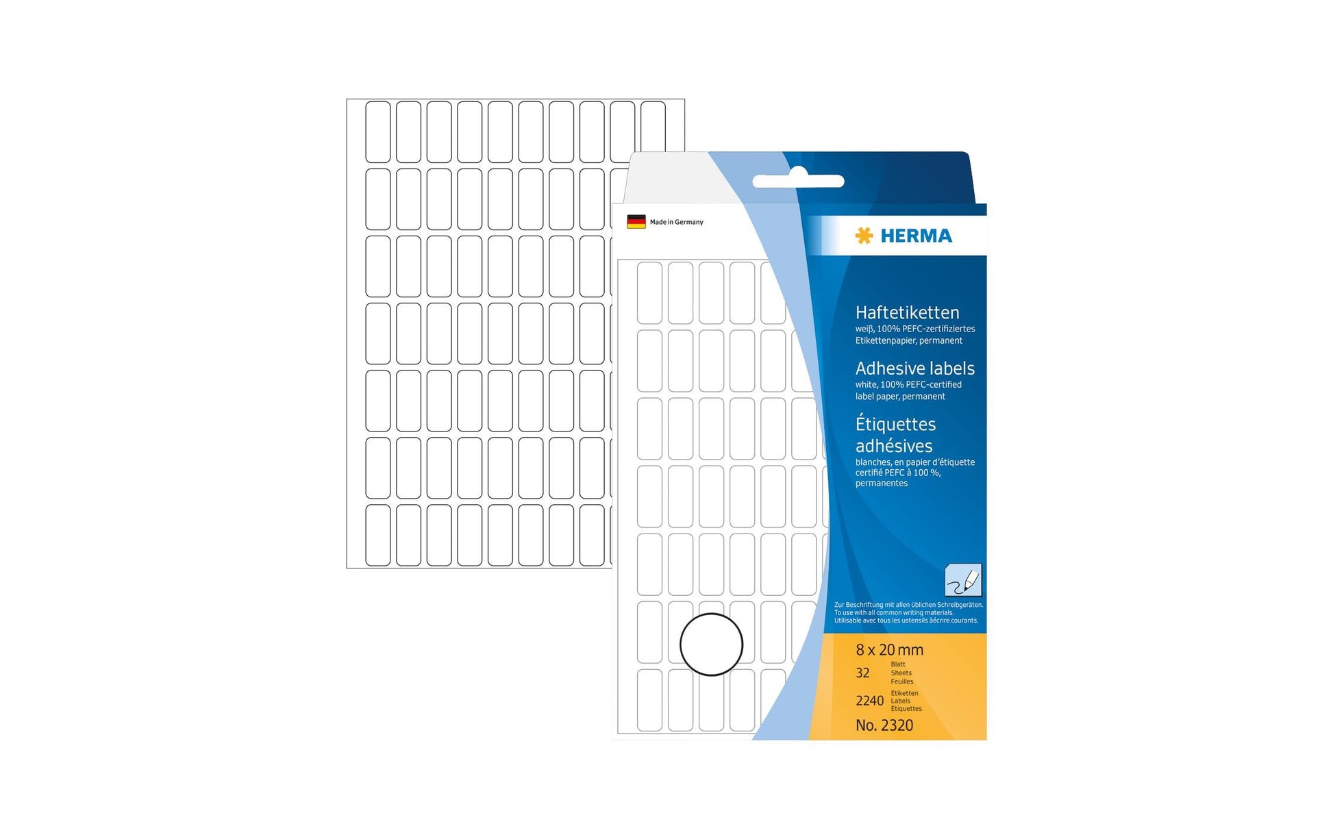 HERMA Haftetiketten – Abgerundetes Rechteck 8 × 20 mm, Stark haftend, Weiss, 32 Blatt (2'240 Stk.)