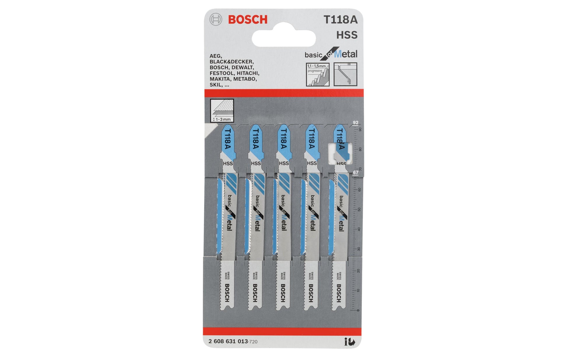 Bosch Professionelles Stichsägeblatt 92 mm HSS – für Metall – 5 Stk