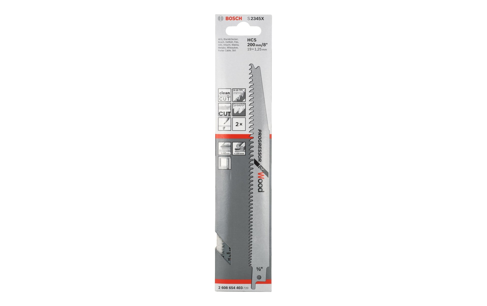 Bosch Professional S 2345 X Säbelsägeblatt 200 mm HCS – für Holz & Kunststoff – 2 Stk