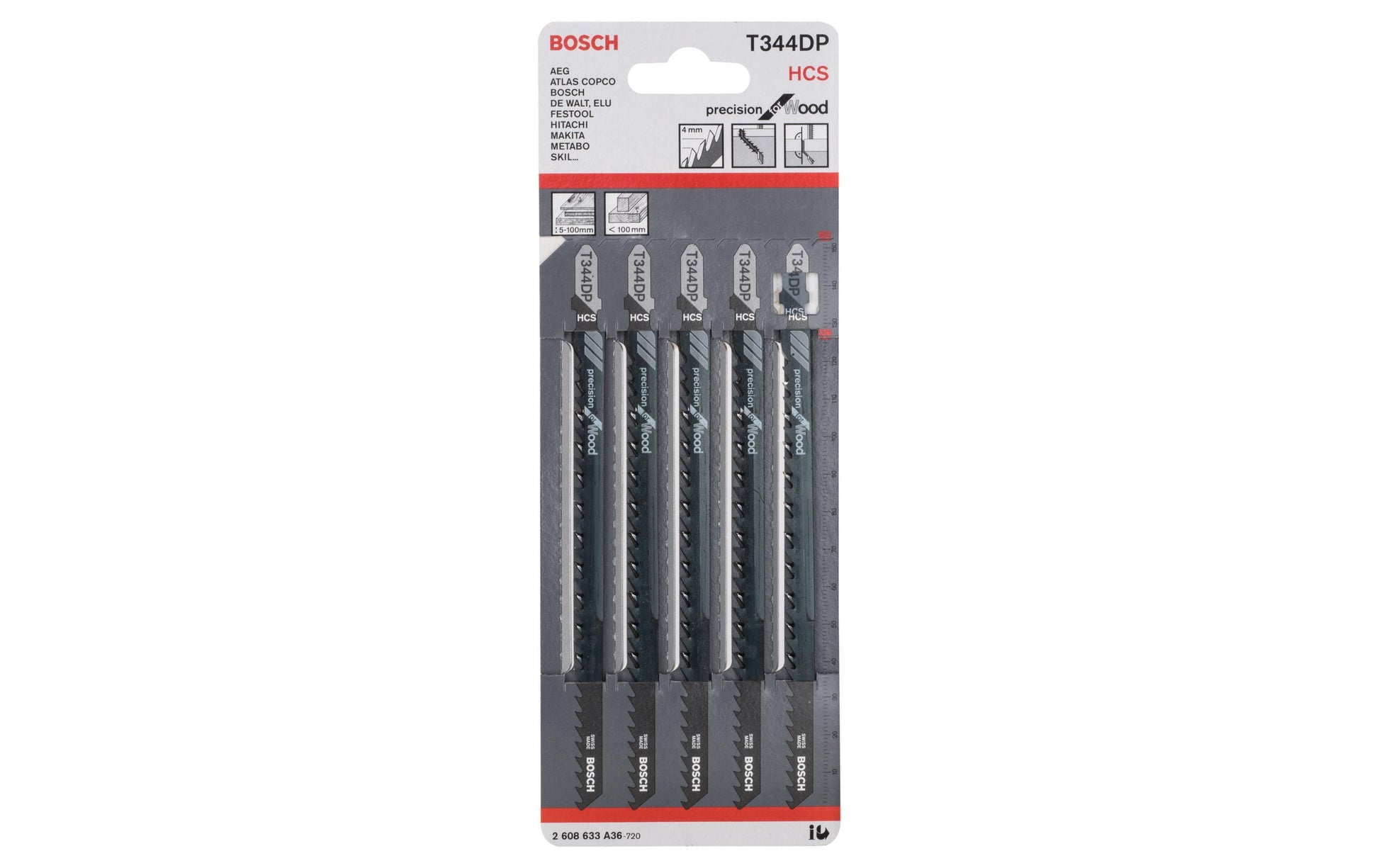 Bosch Professional T 344 DP Stichsägenblatt 4 mm – für Holz – 5 Stk