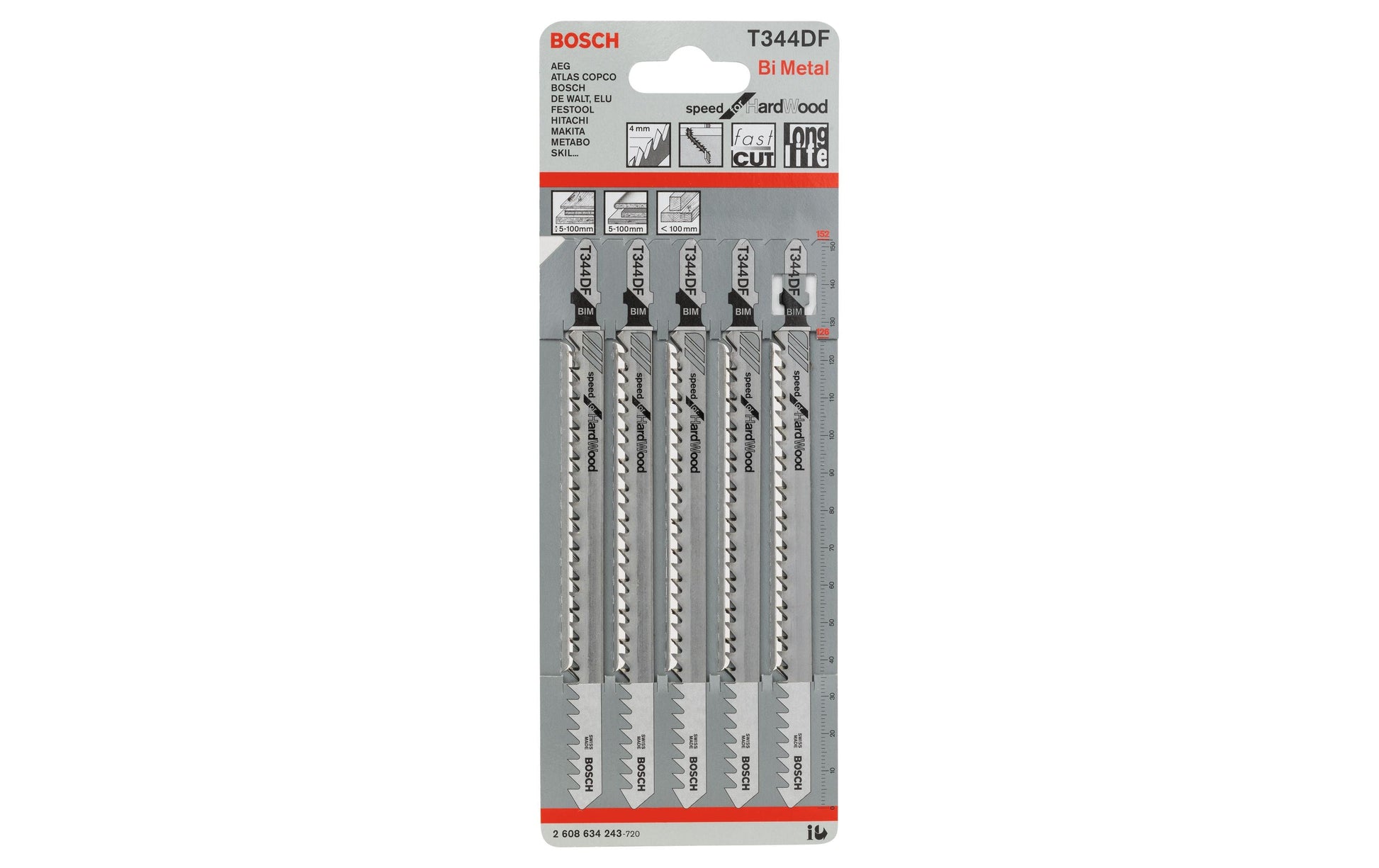 Bosch Professional T 344 DF Stichsägenblatt 4 mm – für Holz – 5 Stk