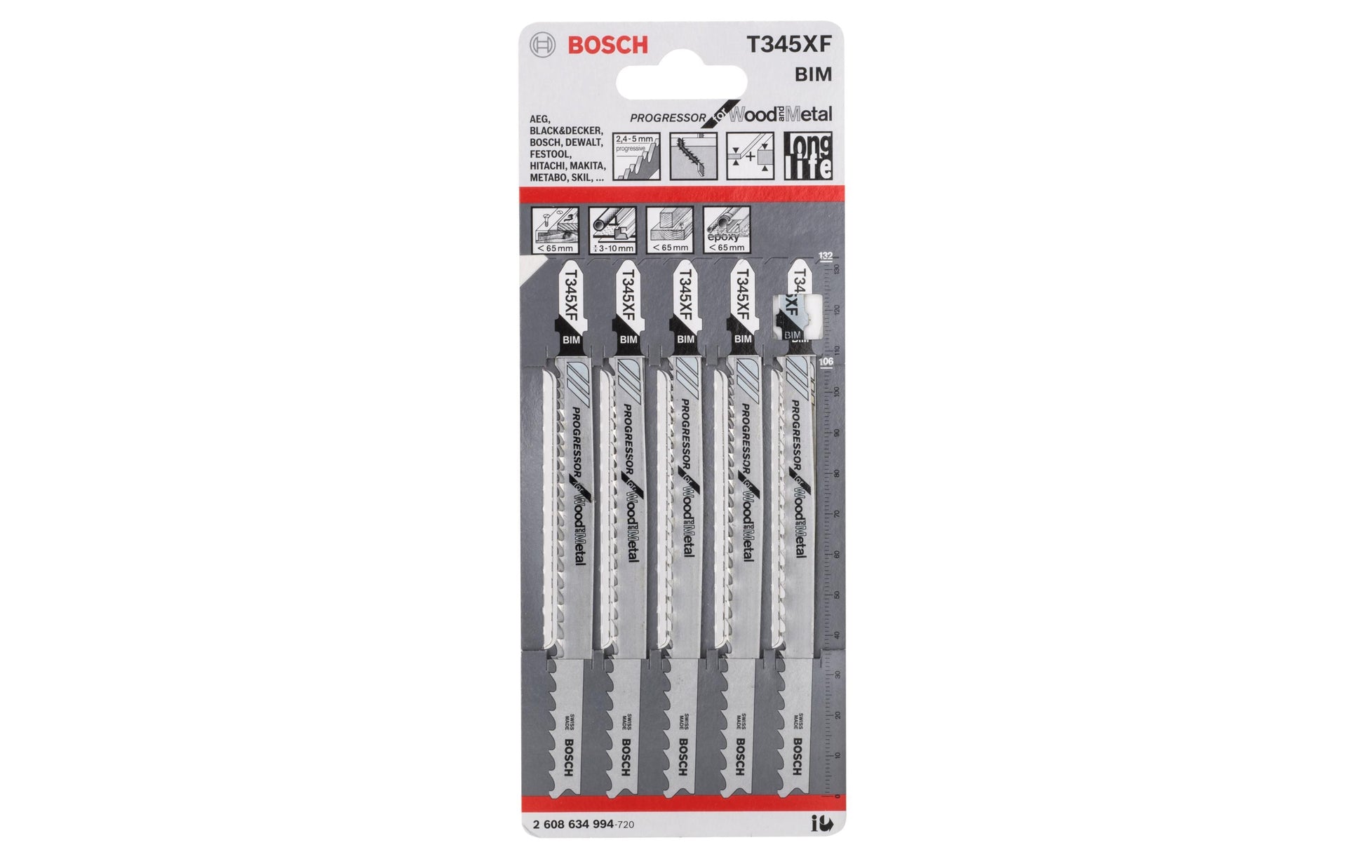 Bosch Professional T 345 XF Stichsägenblatt – 5 Stk – für Metall
