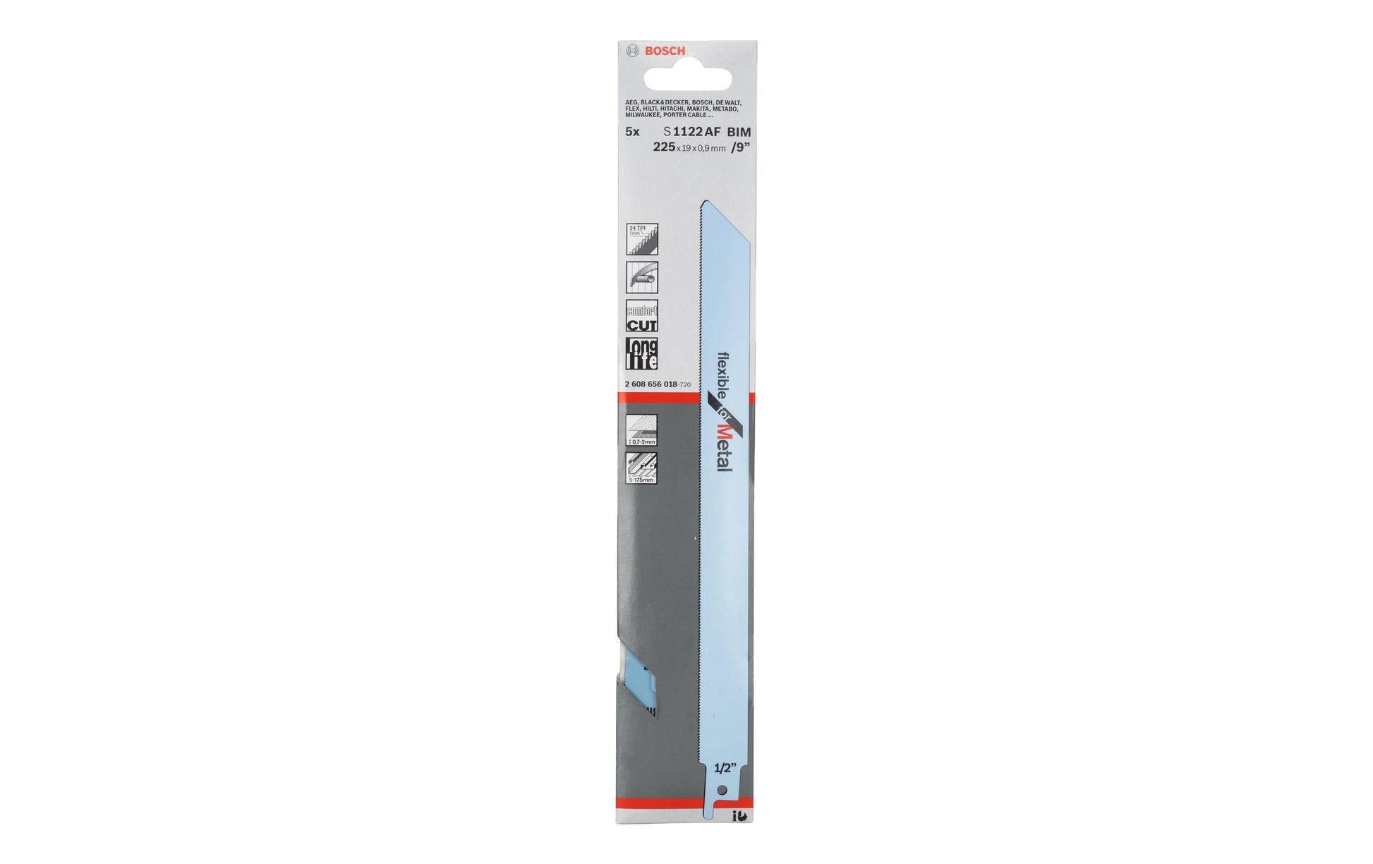 Bosch Professionelles Säbelsägeblatt 225 × 0,9 mm Bimetall – für Metall – 5 Stk – 24 TPI