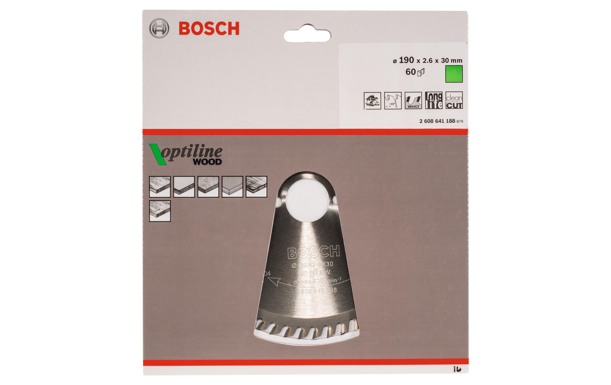 Bosch Professional – Kreissägeblatt, Optiline Wood, 2608641188, 190 mm × 30 mm × 2,6 mm