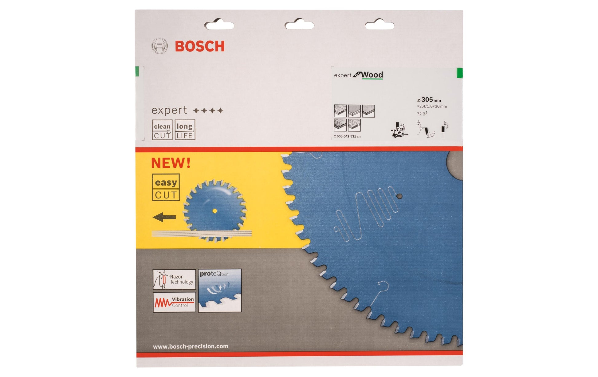 Bosch Professional Expert for Wood Kreissägeblatt 305 × 30 × 2,4 mm, 72 Zähne – für Holz – 1 Stück