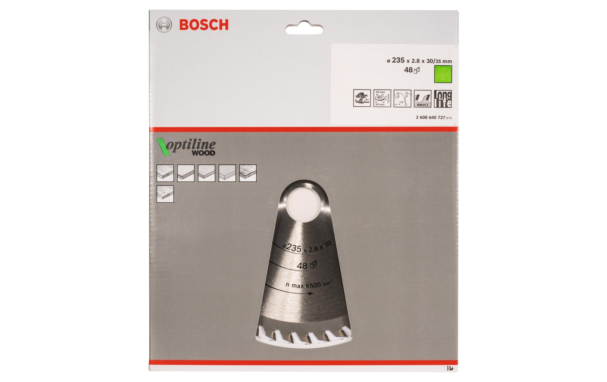 Bosch Professional – Kreissägeblatt, 48 Zähne, Optiline Wood, 235 mm × 30/25 mm × 2,8 mm