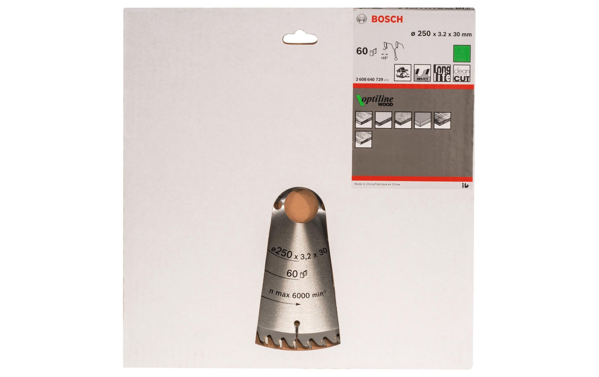 Bosch Professionelles Optiline Wood Kreissägeblatt 250 × 30 × 3,2 mm, 60 Zähne – für Holz – 1 Stück