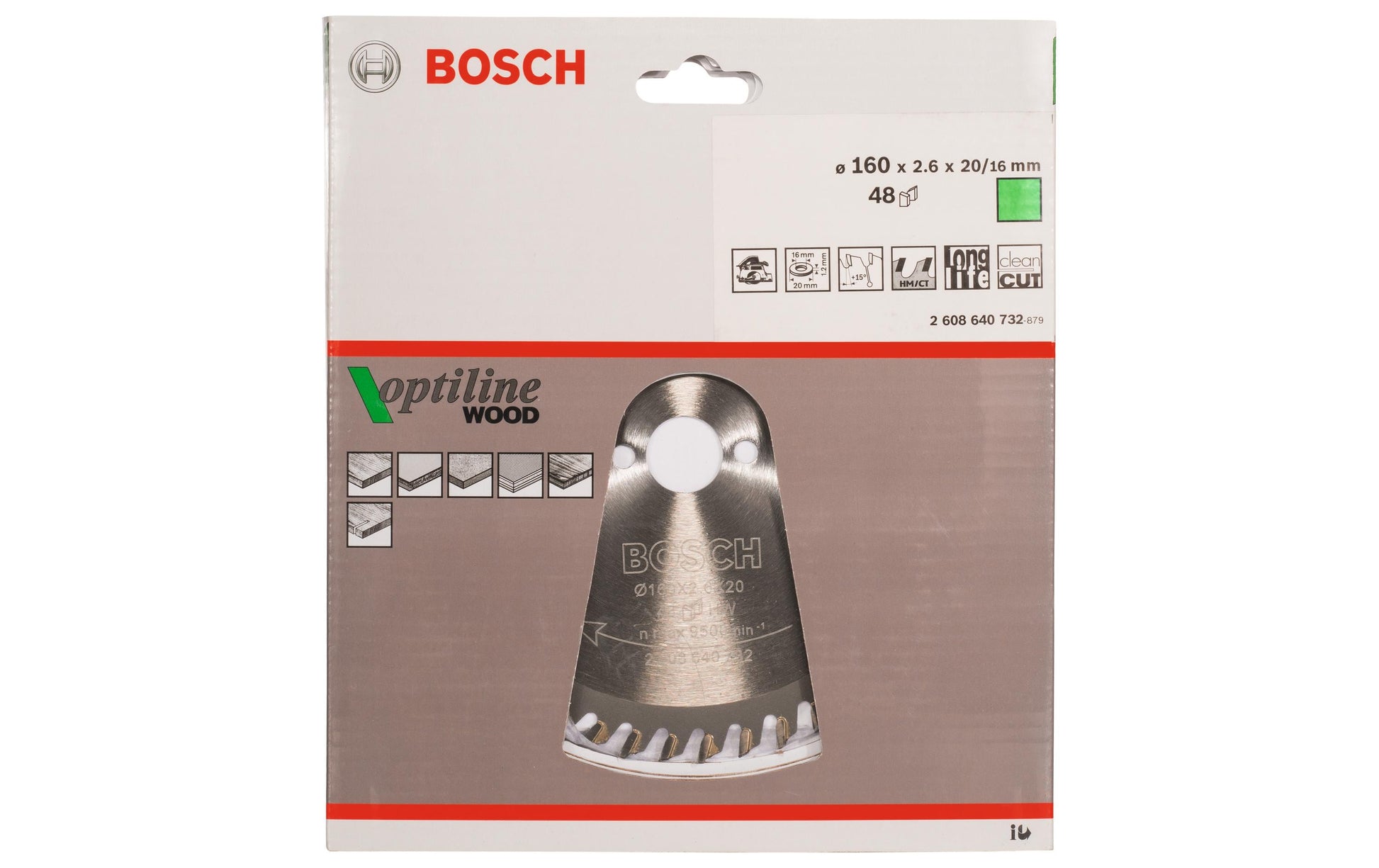 Bosch Professional – Kreissägeblatt, 48 Zähne, Optiline Wood, 160 mm × 20/16 mm × 2,6 mm