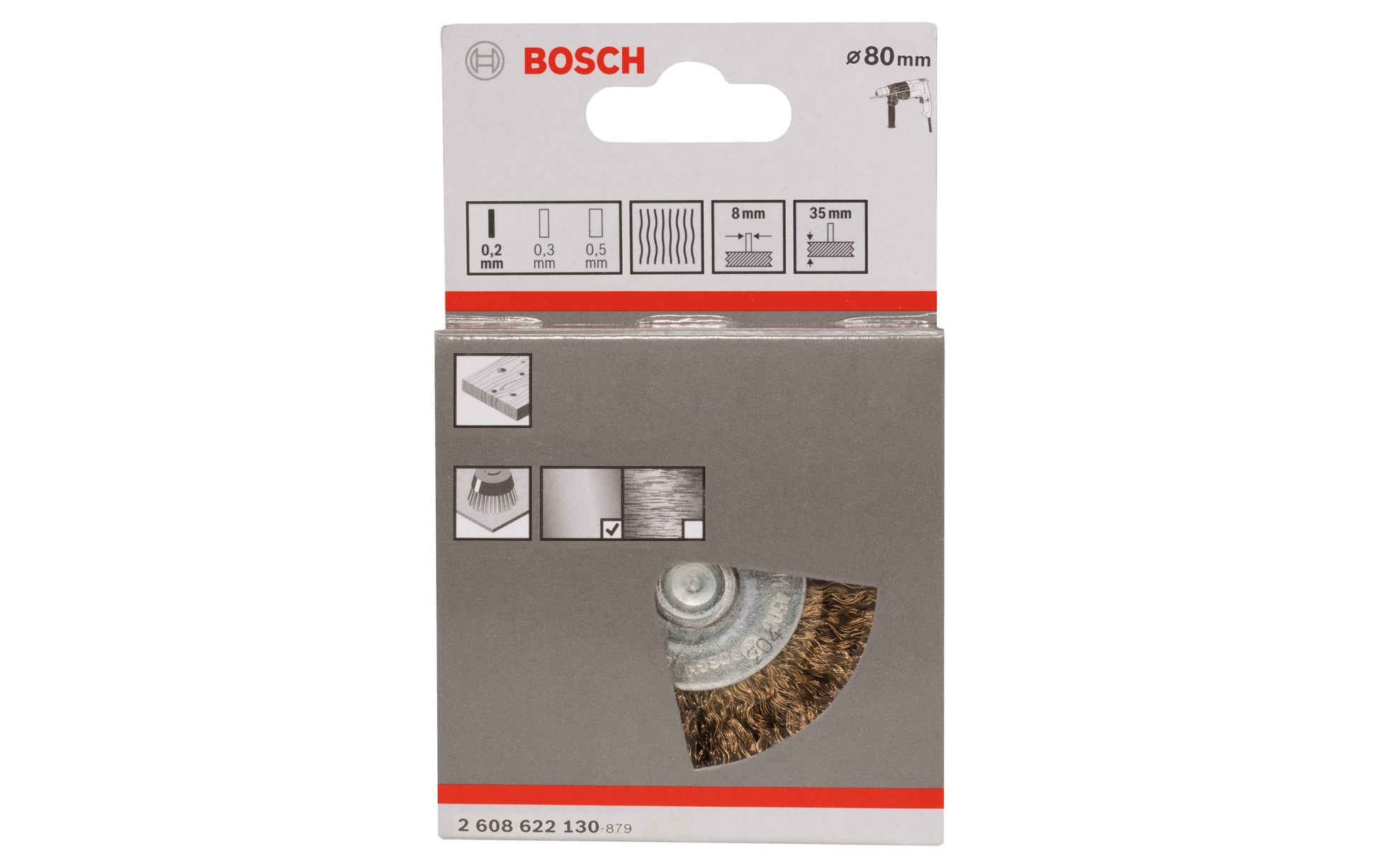 Bosch Professionelle Scheibenbürste 80 × 35 mm Metallschaft 8 mm – Drahtstärke 0,2 mm – für Holz