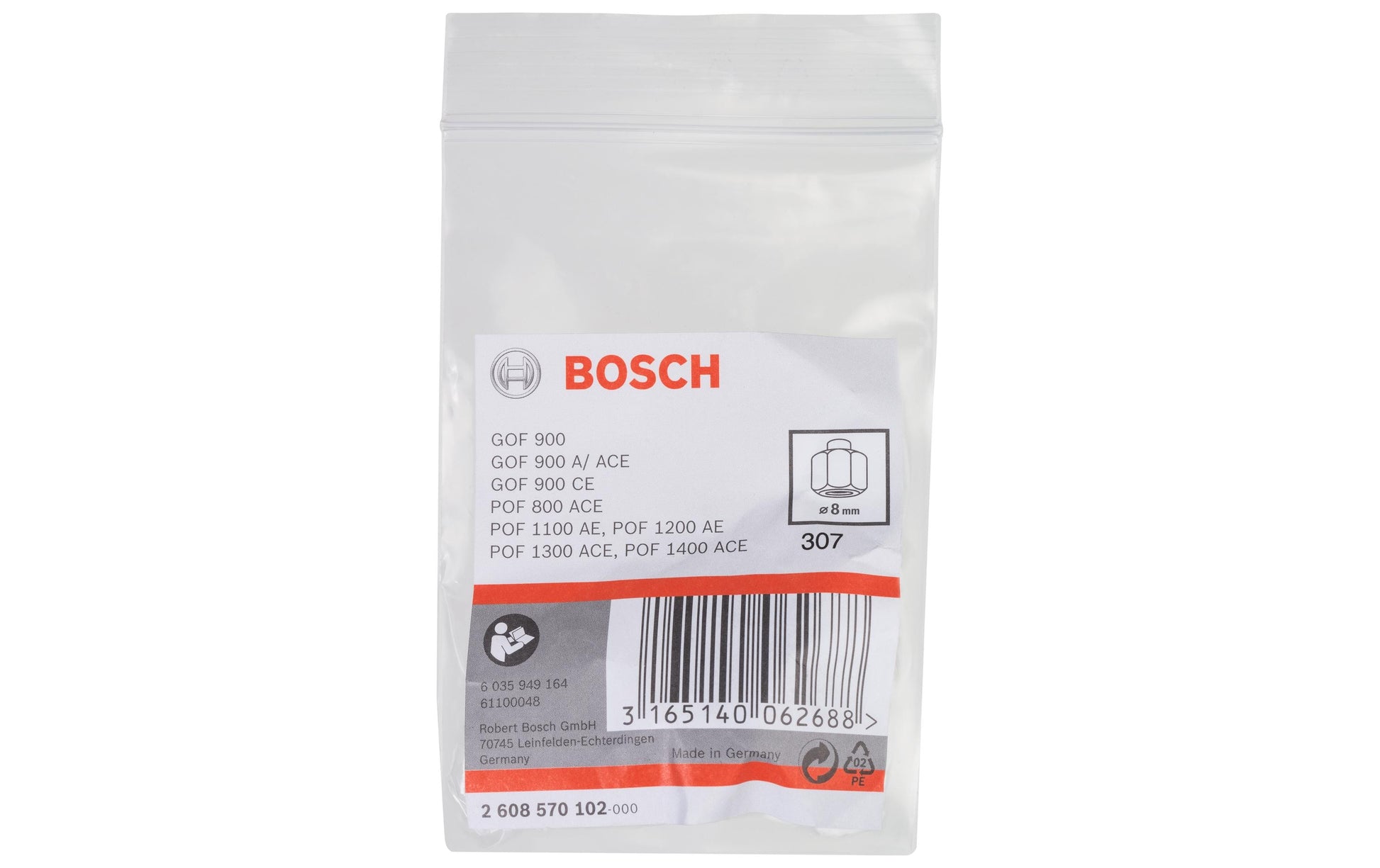 Bosch Professional Spannzange, für GOF 1250 LCE Professional, GOF 130, GOF 1400 ACE und andere, 8 mm