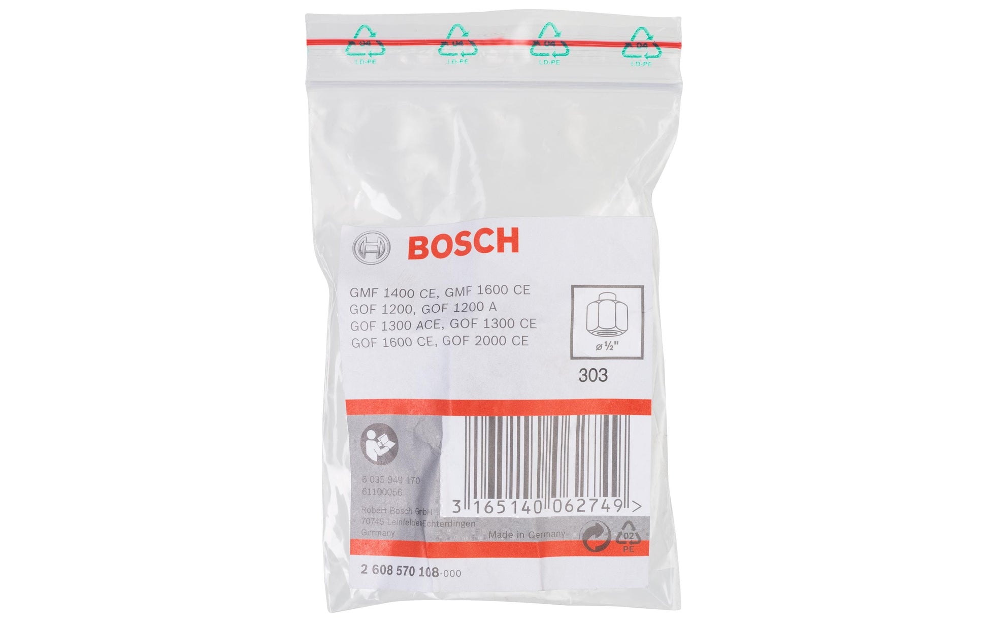 Bosch Professional Spannzange, 2 608 570 108, für GMF 1400 CE, GOF 1200, GOF 1200 A und andere, 12,7 mm × 24 mm