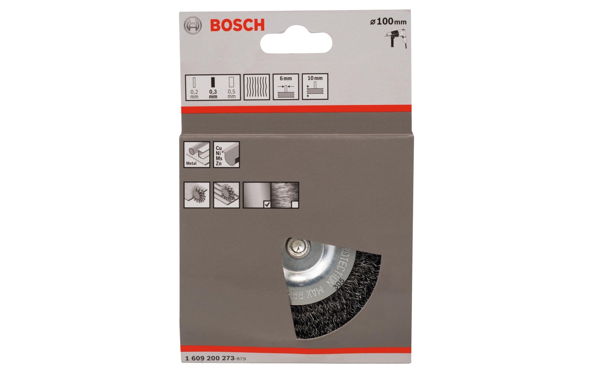 Bosch Professionelle Drahtbürste 100 mm Schaft 6 mm – für Metall – Drahtstärke 0,3 mm