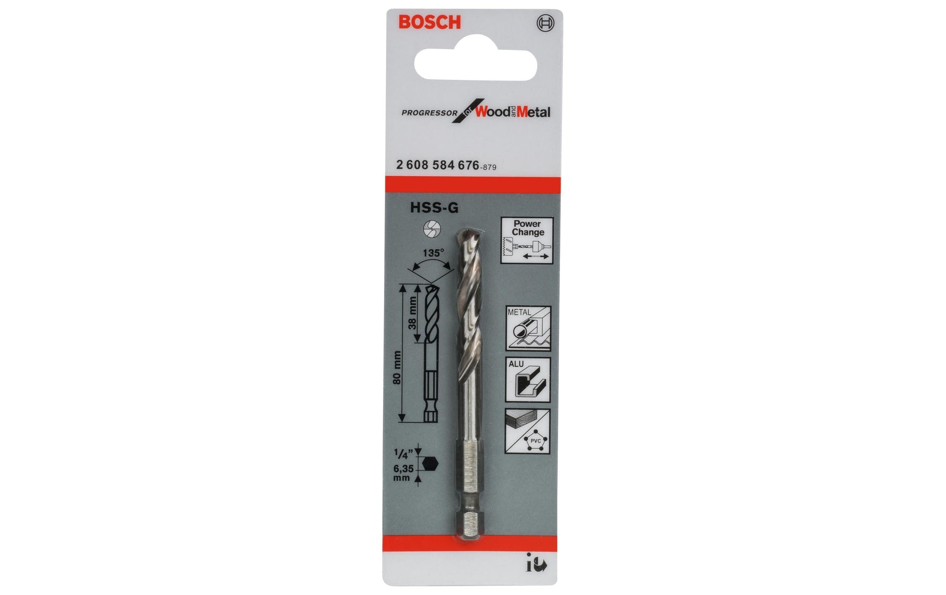 Bosch Professioneller Zentrierbohrer 6,35 × 80 mm HSS Sechskantschaft – für Metall, Holz