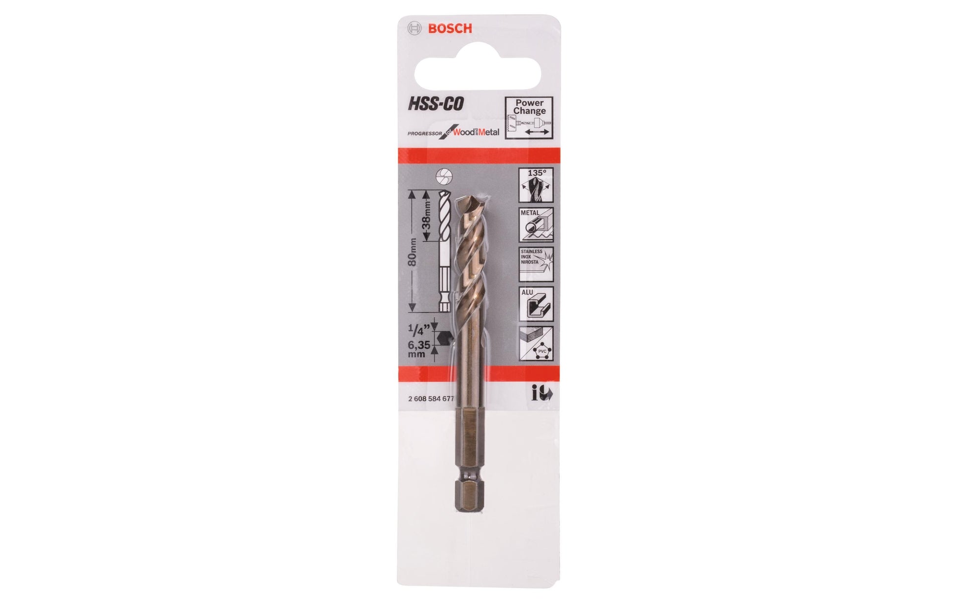 Bosch Professioneller Zentrierbohrer 7,15 × 80 mm HSS-Co 1/4" Sechskant – 135° Punktwinkel