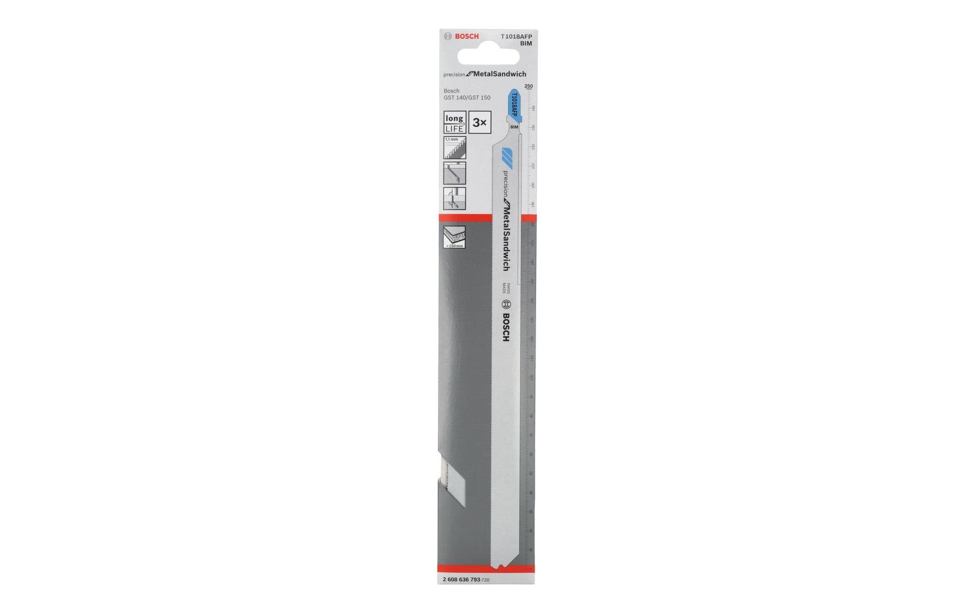 Bosch Professional T 1018 AFP Stichsägeblatt 250 × 1,1 mm Bimetall – für Metall – 3 Stk