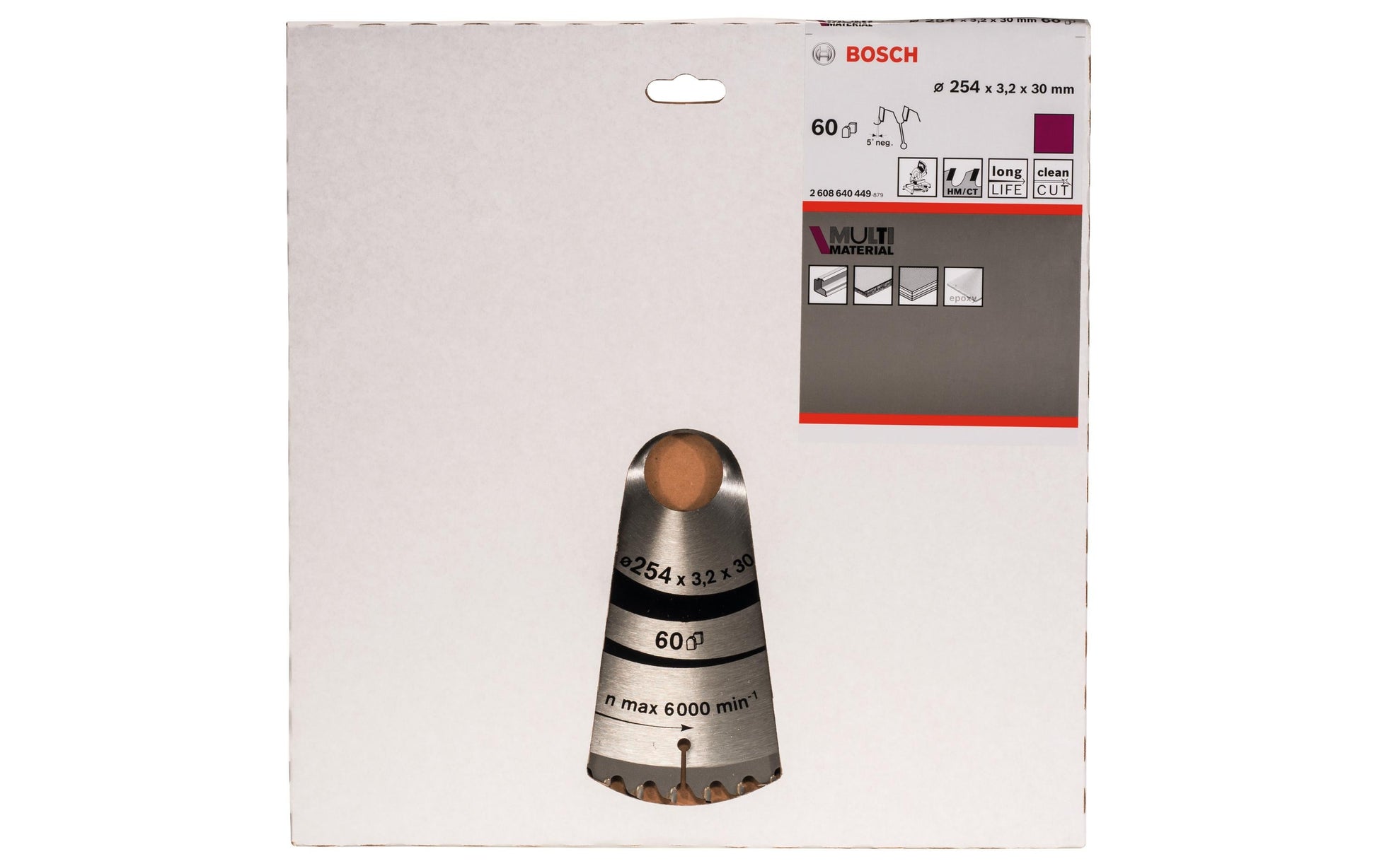 Bosch Professional – Kreissägeblatt, Multi Material, 60 Zähne, 2608640449, 254 mm×30 mm×3,2 mm