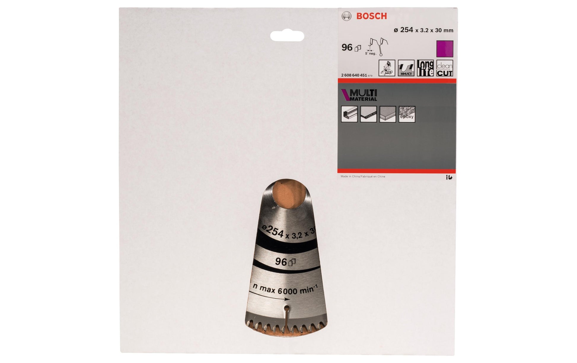 Bosch Professional – Kreissägeblatt, Multi Material, 96 Zähne, 2608640451, 254 mm × 30 mm × 3,2 mm