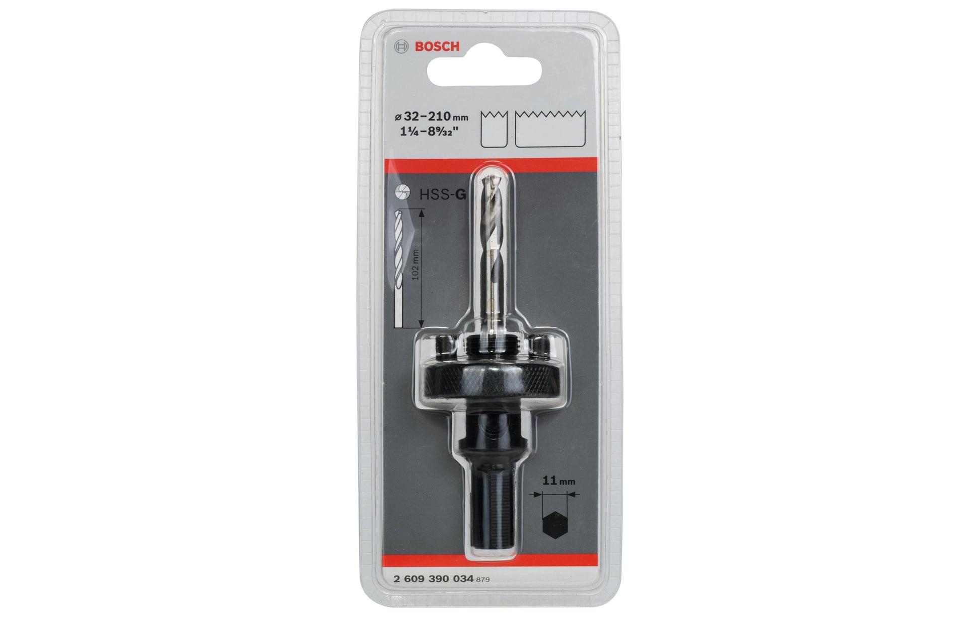 Bosch Professioneller Bit-Adapter 11 × 210 mm HSS 1/4" Vierkantaufnahme – für Lochsägen 32–210 mm – 1 Stk