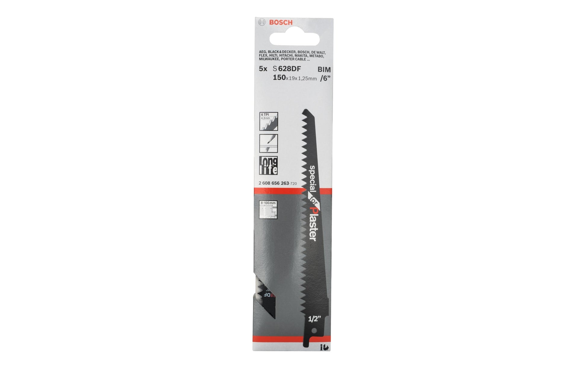 Bosch Professionelles Säbelsägeblatt 150 mm Bimetall – für Gipskarton – 5 Stk – 6 TPI