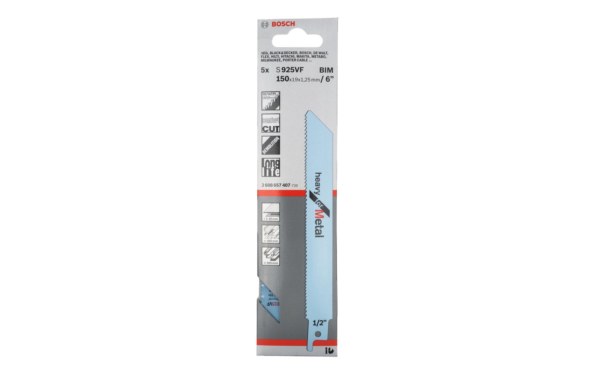 Bosch Professional S 925 VF Säbelsägeblatt 150 mm Bimetall – für Metall – 5 Stk